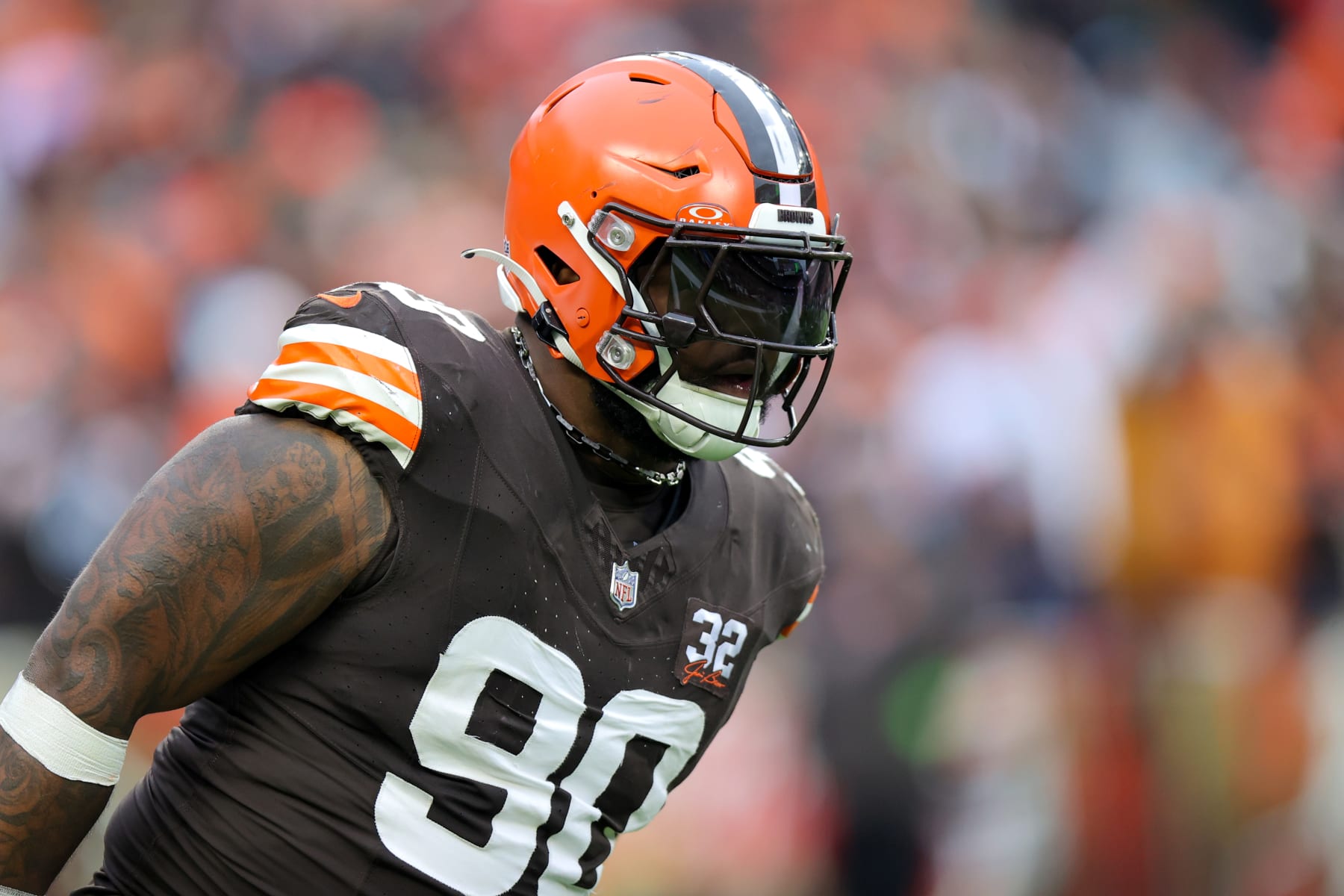 CLEVELAND, OH - DECEMBER 10: Cleveland Browns defensive tackle Maurice Hurst II (90) on the field during the third quarter of the National Football League game between the Jacksonville Jaguars and Cleveland Browns on December 10, 2023, at Cleveland Browns Stadium in Cleveland, OH. (Photo by Frank Jansky/Icon Sportswire via Getty Images) CLEVELAND, OH - DECEMBER 10: Cleveland Browns defensive tackle Maurice Hurst II (90) on the field during the third quarter of the National Football League game between the Jacksonville Jaguars and Cleveland Browns on December 10, 2023, at Cleveland Browns Stadium in Cleveland, OH. (Photo by Frank Jansky/Icon Sportswire via Getty Images)