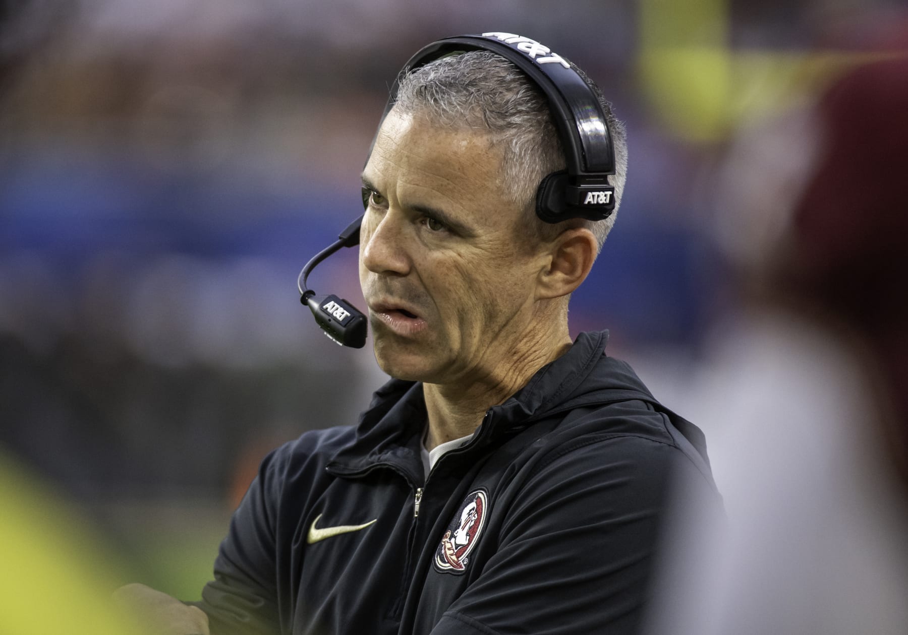 MIAMI GARDENS, FL - DECEMBER 30: Florida State head coach Mike Norvell grimaces on the sidelines during the Capital One Orange Bowl college football game between the Georgia Bulldogs and the Florida State Seminoles on December 30, 2023 at the Hard Rock Stadium in Miami Gardens, FL. (Photo by Doug Murray/Icon Sportswire via Getty Images)
