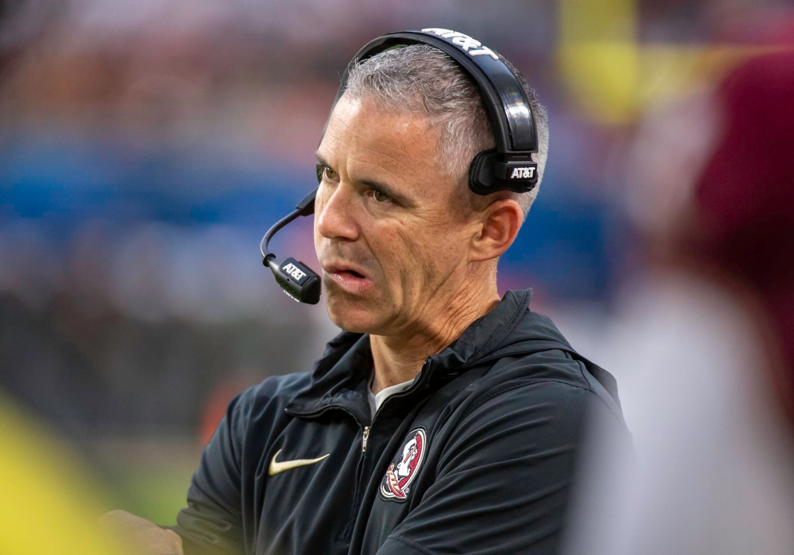 MIAMI GARDENS, FL - DECEMBER 30: Florida State head coach Mike Norvell grimaces on the sidelines during the Capital One Orange Bowl college football game between the Georgia Bulldogs and the Florida State Seminoles on December 30, 2023 at the Hard Rock Stadium in Miami Gardens, FL. (Photo by Doug Murray/Icon Sportswire via Getty Images)