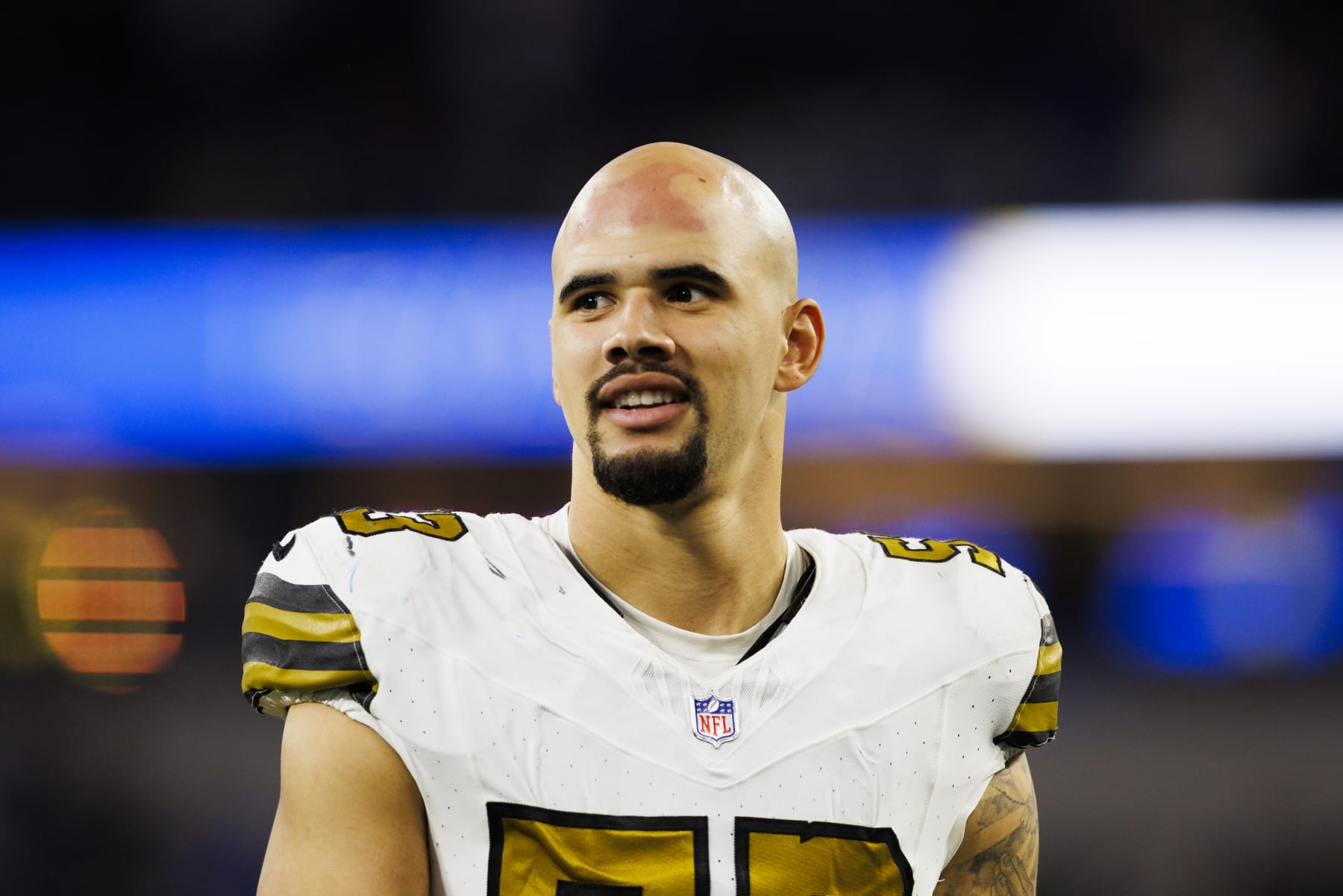 INGLEWOOD, CALIFORNIA - DECEMBER 21: Zack Baun #53 of the New Orleans Saints walks off the field during a game against the Los Angeles Rams at SoFi Stadium on December 21, 2023 in Inglewood, California. (Photo by Ric Tapia/Getty Images) INGLEWOOD, CALIFORNIA - DECEMBER 21: Zack Baun #53 of the New Orleans Saints walks off the field during a game against the Los Angeles Rams at SoFi Stadium on December 21, 2023 in Inglewood, California. (Photo by Ric Tapia/Getty Images)