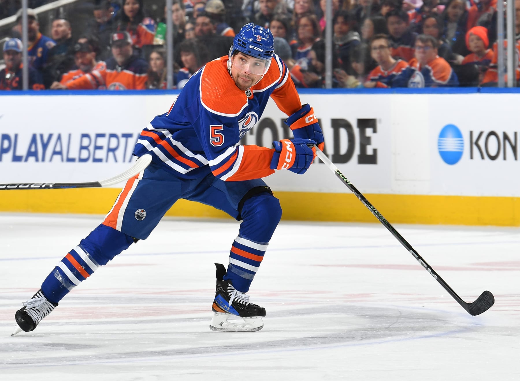 EDMONTON, CANADA - FEBRUARY 28: Cody Ceci #5 of the Edmonton Oilers in action during the game at Rogers Place on February 28, 2024, in Edmonton, Alberta, Canada. (Photo by Andy Devlin/NHLI via Getty Images)