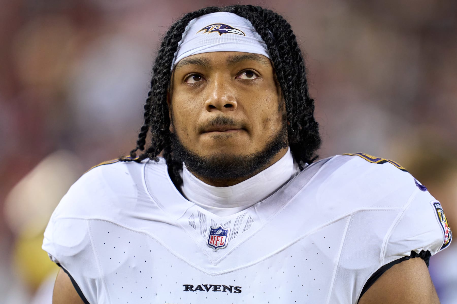 SANTA CLARA, CALIFORNIA - DECEMBER 25: Malik Harrison #40 of the Baltimore Ravens looks on in action during a game between the San Francisco 49ers and the Baltimore Ravens at Levi's Stadium on December 25, 2023 in Santa Clara, California. (Photo by Robin Alam/ISI Photos/Getty Images) SANTA CLARA, CALIFORNIA - DECEMBER 25: Malik Harrison #40 of the Baltimore Ravens looks on in action during a game between the San Francisco 49ers and the Baltimore Ravens at Levi's Stadium on December 25, 2023 in Santa Clara, California. (Photo by Robin Alam/ISI Photos/Getty Images)