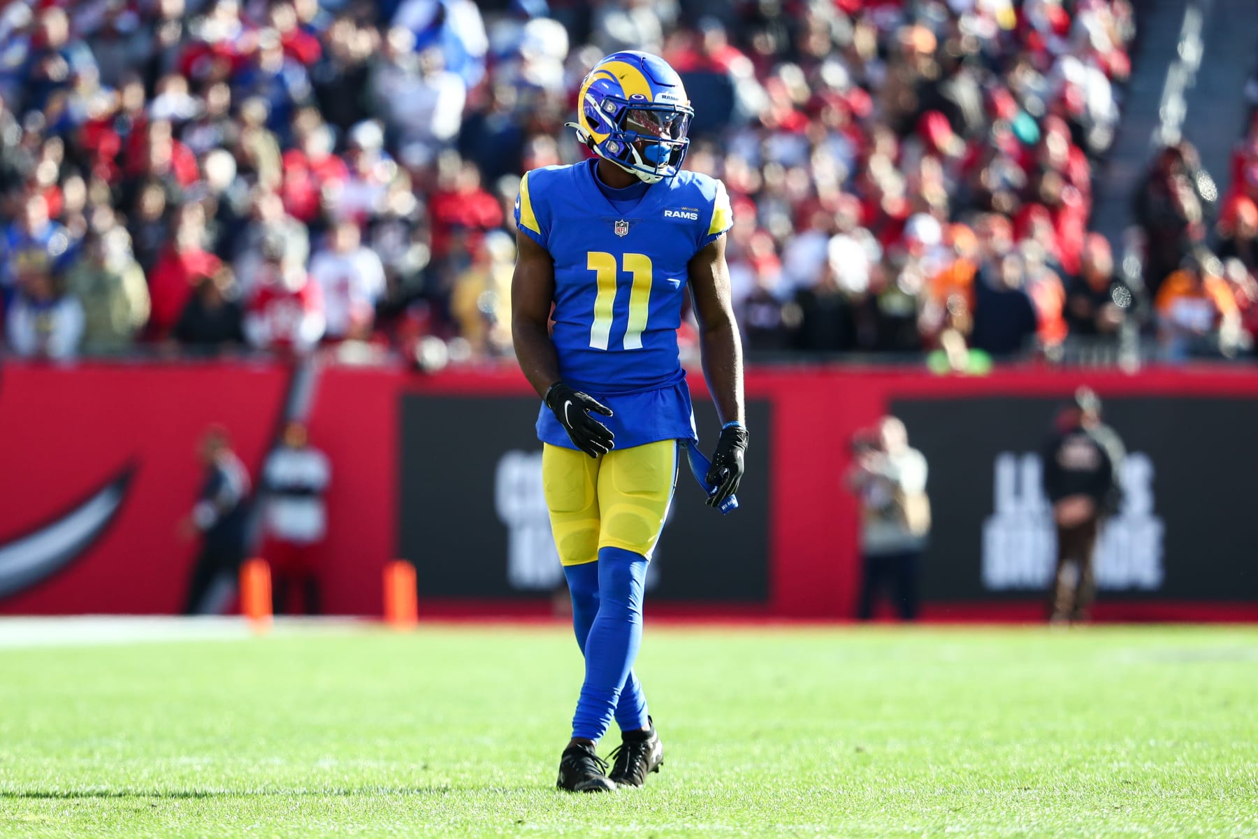 TAMPA, FL - JANUARY 23: Darious Williams #11 of the Los Angeles Rams lines up before a play during the NFC Divisional Playoff game against the Tampa Bay Buccaneers at Raymond James Stadium on January 23, 2022 in Tampa, Florida. (Photo by Kevin Sabitus/Getty Images) TAMPA, FL - JANUARY 23: Darious Williams #11 of the Los Angeles Rams lines up before a play during the NFC Divisional Playoff game against the Tampa Bay Buccaneers at Raymond James Stadium on January 23, 2022 in Tampa, Florida. (Photo by Kevin Sabitus/Getty Images)