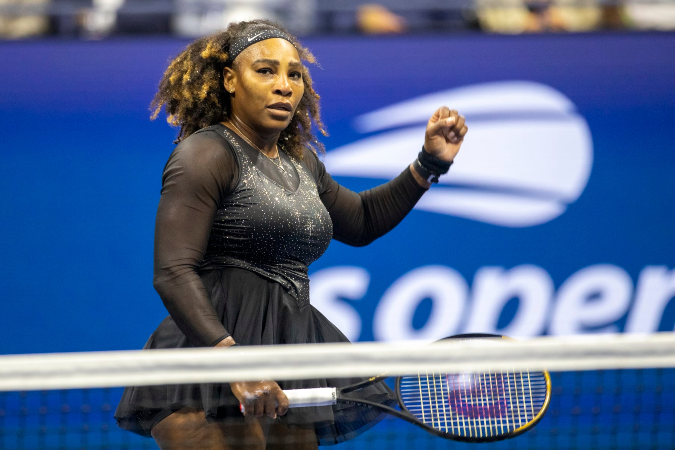 NEW YORK, USA, September 02:    Serena Williams of the United States in action against Ajla Tomljanovic of Australia on Arthur Ashe Stadium in the Women's Singles third round match during the US Open Tennis Championship 2022 at the USTA National Tennis Centre on September 2nd 2022 in Flushing, Queens, New York City.  (Photo by Tim Clayton/Corbis via Getty Images)