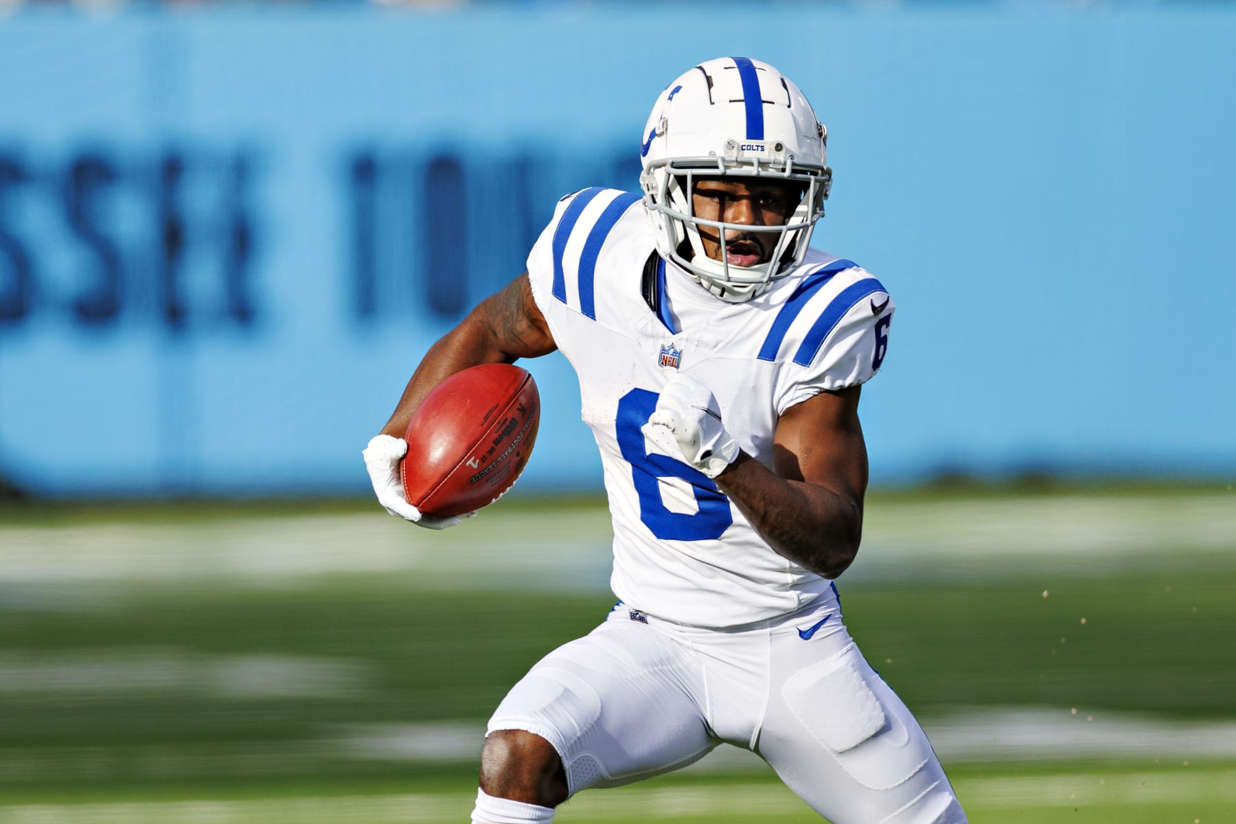 NASHVILLE, TENNESSEE - DECEMBER 3: Isaiah McKenzie #6 of the Indianapolis Colts runs the ball during the game against the Tennessee Titans at Nissan Stadium on December 3, 2023 in Nashville, Tennessee. The Colts defeated the Titans 31-28. (Photo by Wesley Hitt/Getty Images) NASHVILLE, TENNESSEE - DECEMBER 3: Isaiah McKenzie #6 of the Indianapolis Colts runs the ball during the game against the Tennessee Titans at Nissan Stadium on December 3, 2023 in Nashville, Tennessee. The Colts defeated the Titans 31-28. (Photo by Wesley Hitt/Getty Images)