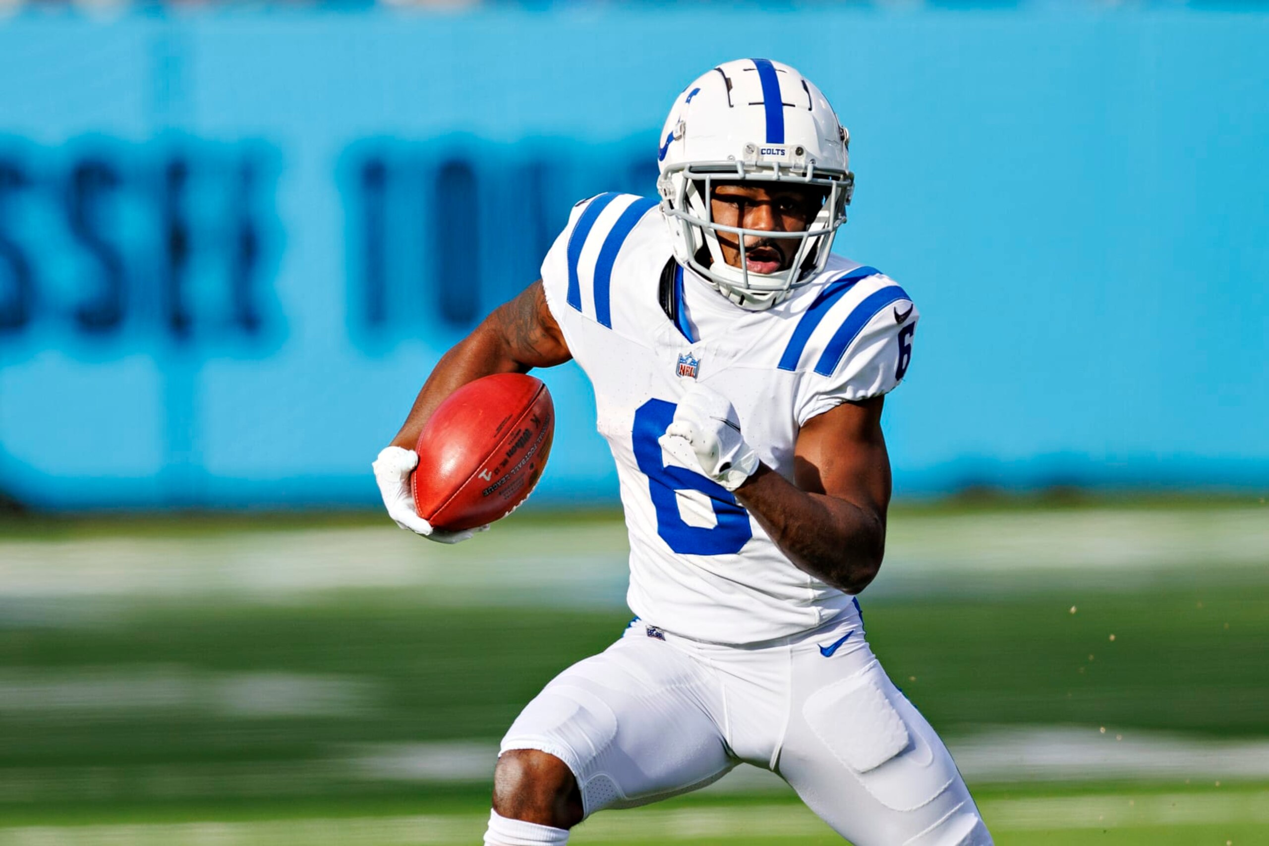 NASHVILLE, TENNESSEE - DECEMBER 3: Isaiah McKenzie #6 of the Indianapolis Colts runs the ball during the game against the Tennessee Titans at Nissan Stadium on December 3, 2023 in Nashville, Tennessee. The Colts defeated the Titans 31-28.  (Photo by Wesley Hitt/Getty Images)