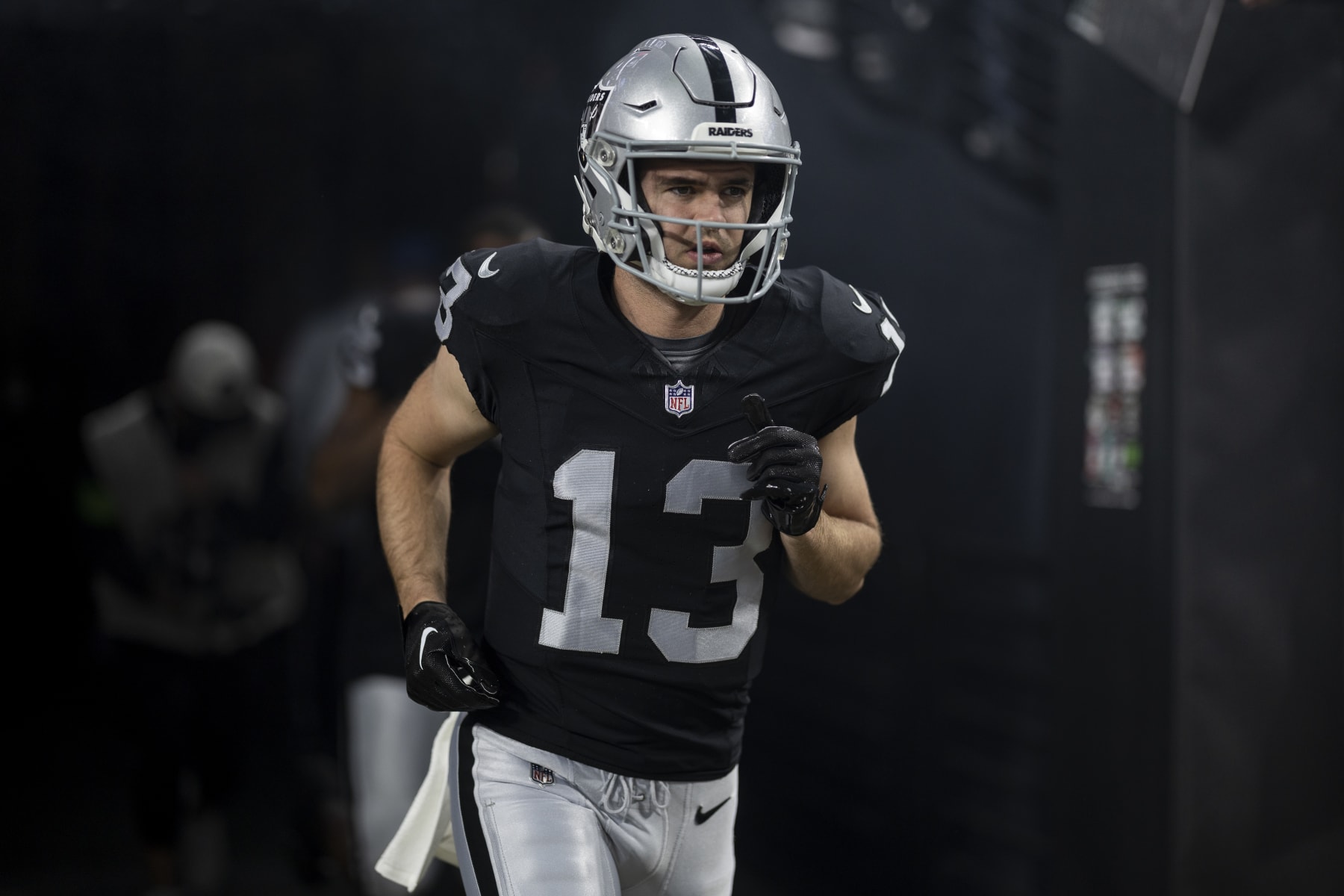 LAS VEGAS, NEVADA - DECEMBER 14: Hunter Renfrow #13 of the Las Vegas Raiders takes the field prior to an NFL football game between the Las Vegas Raiders and the Los Angeles Chargers at Allegiant Stadium on December 14, 2023 in Las Vegas, Nevada. (Photo by Michael Owens/Getty Images)