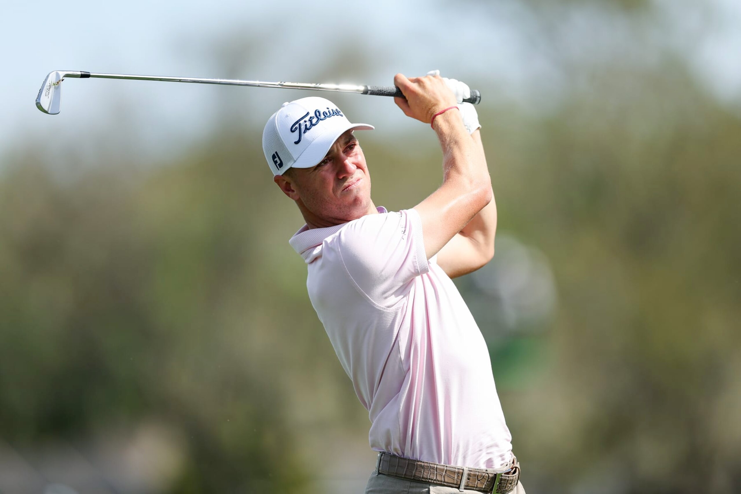 ORLANDO, FLORIDA - MARCH 10: Justin Thomas of the United States hits a tee shot on the 14th hole during the final round of the Arnold Palmer Invitational presented by Mastercard at Arnold Palmer Bay Hill Golf Course on March 10, 2024 in Orlando, Florida. (Photo by Brennan Asplen/Getty Images)