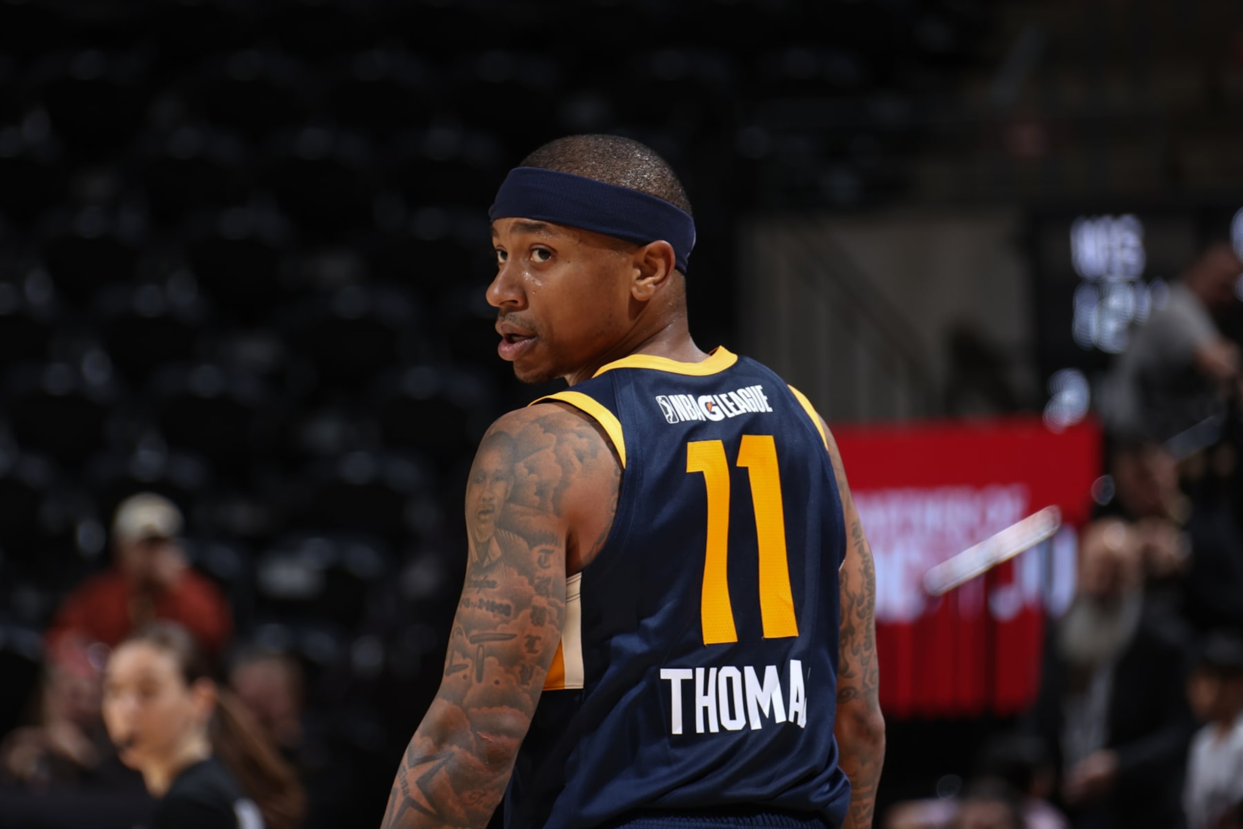 SALT LAKE CTY, UT - MARCH 12:  Isaiah Thomas #11of the Salt Lake City Stars on the court during the game against the Wisconsin Herd at Delta Center on March 12, 2024 in Salt Lake City, Utah. NOTE TO USER: User expressly acknowledges and agrees that, by downloading and or using this Photograph, User is consenting to the terms and conditions of the Getty Images License Agreement. Mandatory Copyright Notice: Copyright 2024 NBAE (Photo by Melissa Majchrzak/NBAE via Getty Images)