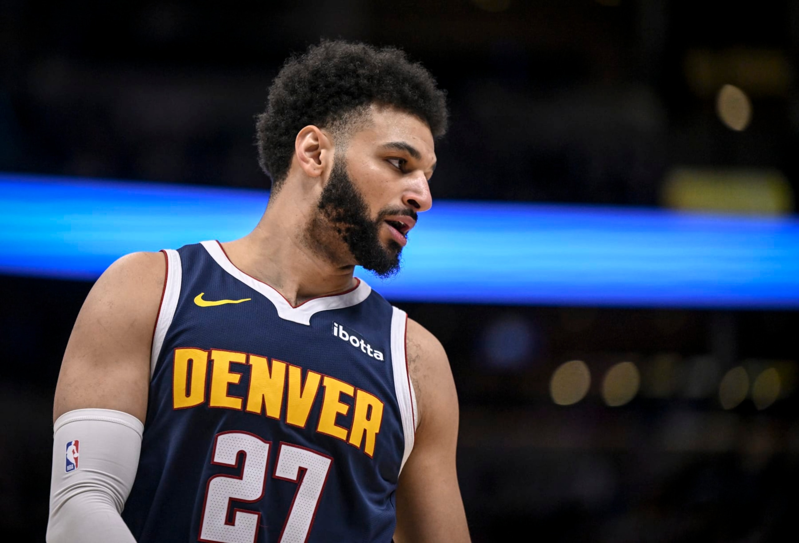 DENVER, CO - MARCH 11: Jamal Murray (27) of the Denver Nuggets prepares for action to resume against the Toronto Raptors during the second quarter at Ball Arena in Denver on Monday, March 11, 2024. (Photo by AAron Ontiveroz/The Denver Post) DENVER, CO - MARCH 11: Jamal Murray (27) of the Denver Nuggets prepares for action to resume against the Toronto Raptors during the second quarter at Ball Arena in Denver on Monday, March 11, 2024. (Photo by AAron Ontiveroz/The Denver Post)