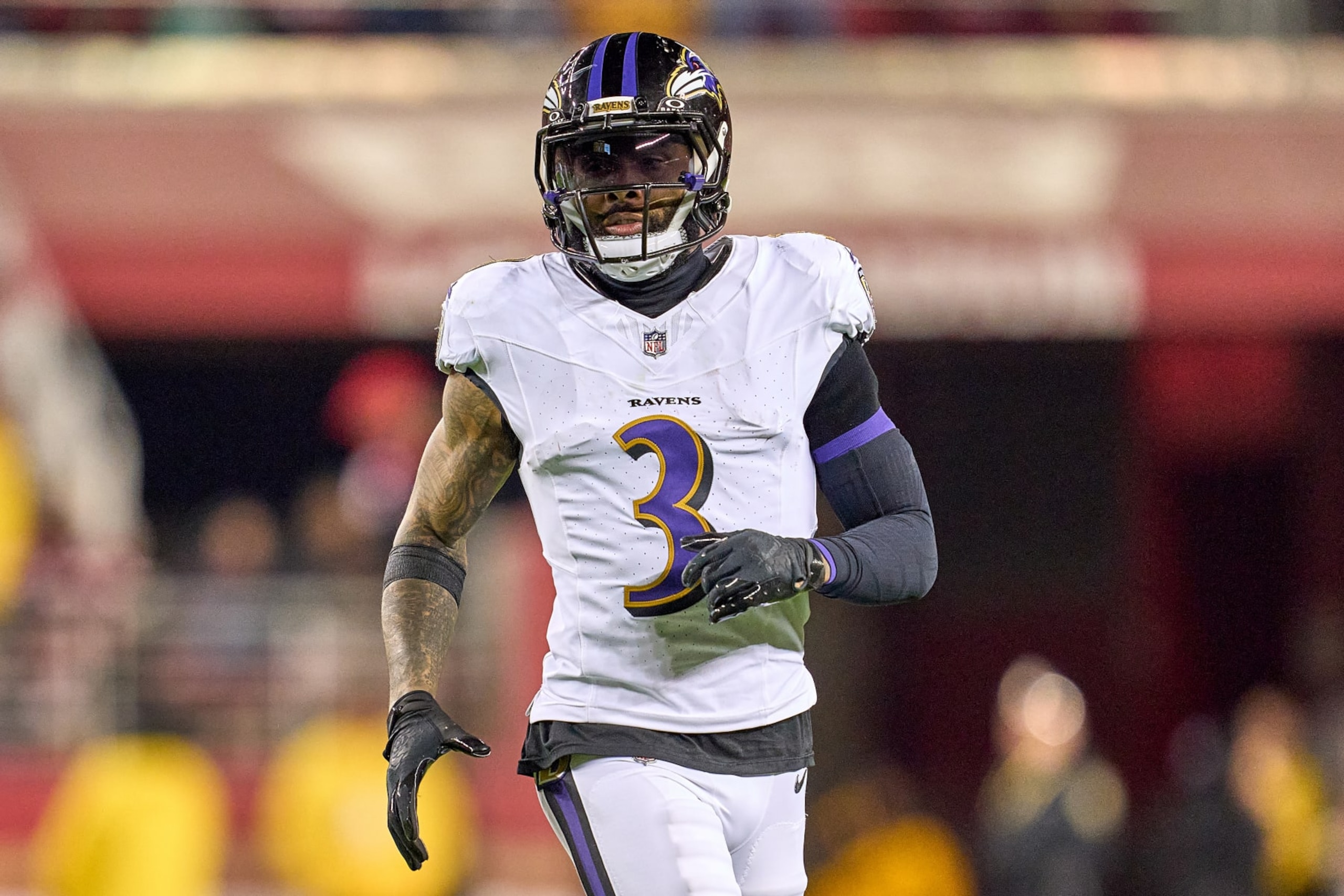 SANTA CLARA, CALIFORNIA - DECEMBER 25: Odell Beckham Jr. #3 of the Baltimore Ravens looks on in action during a game between the San Francisco 49ers and the Baltimore Ravens at Levi's Stadium on December 25, 2023 in Santa Clara, California. (Photo by Robin Alam/ISI Photos/Getty Images)