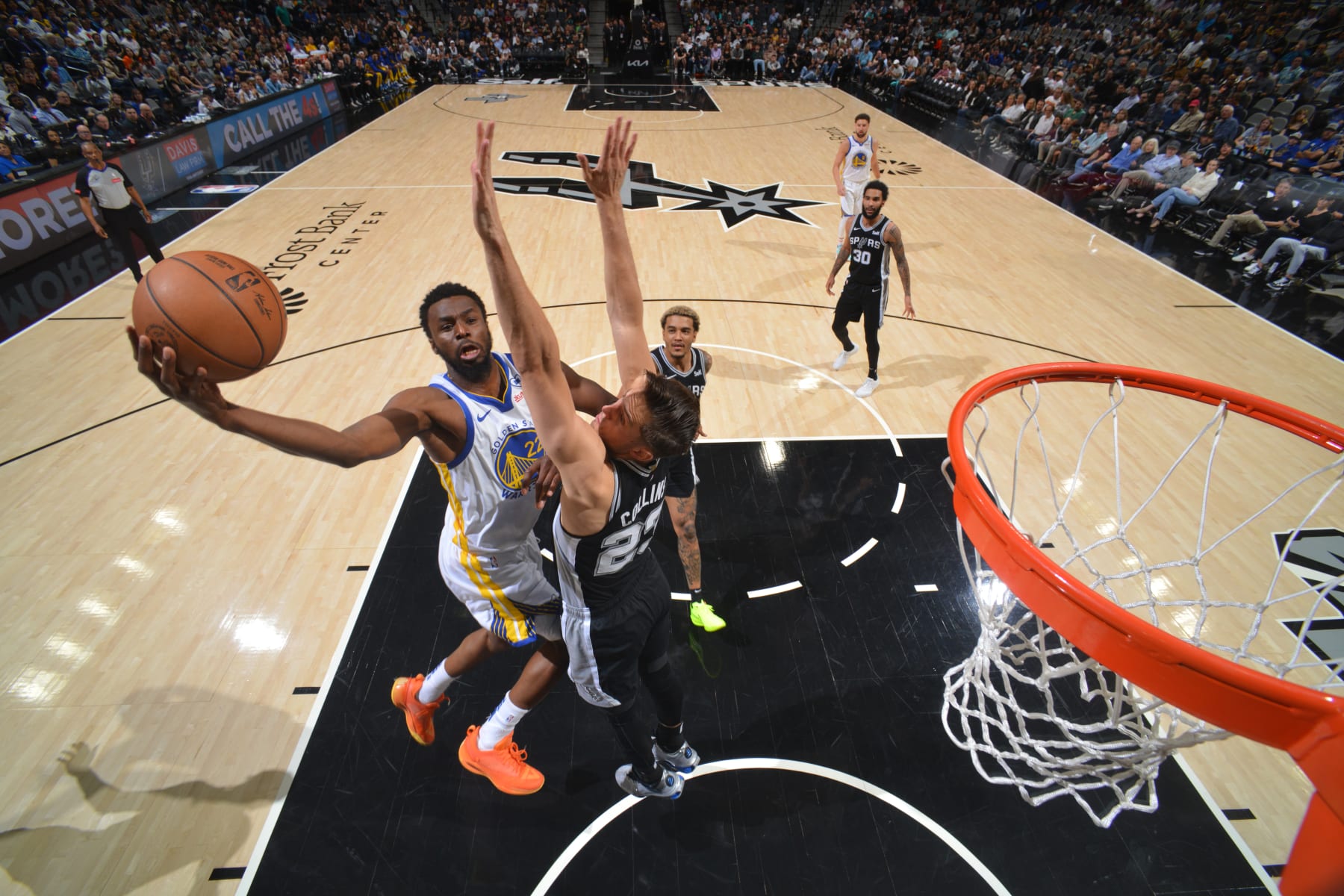 SAN ANTONIO, TX - MARCH 11: Andrew Wiggins #22 of the Golden State Warriors drives to the basket during the game against the San Antonio Spurs on March 11, 2024 at the AT&T Center in San Antonio, Texas. NOTE TO USER: User expressly acknowledges and agrees that, by downloading and or using this photograph, user is consenting to the terms and conditions of the Getty Images License Agreement. Mandatory Copyright Notice: Copyright 2024 NBAE (Photos by Jesse D. Garrabrant/NBAE via Getty Images)