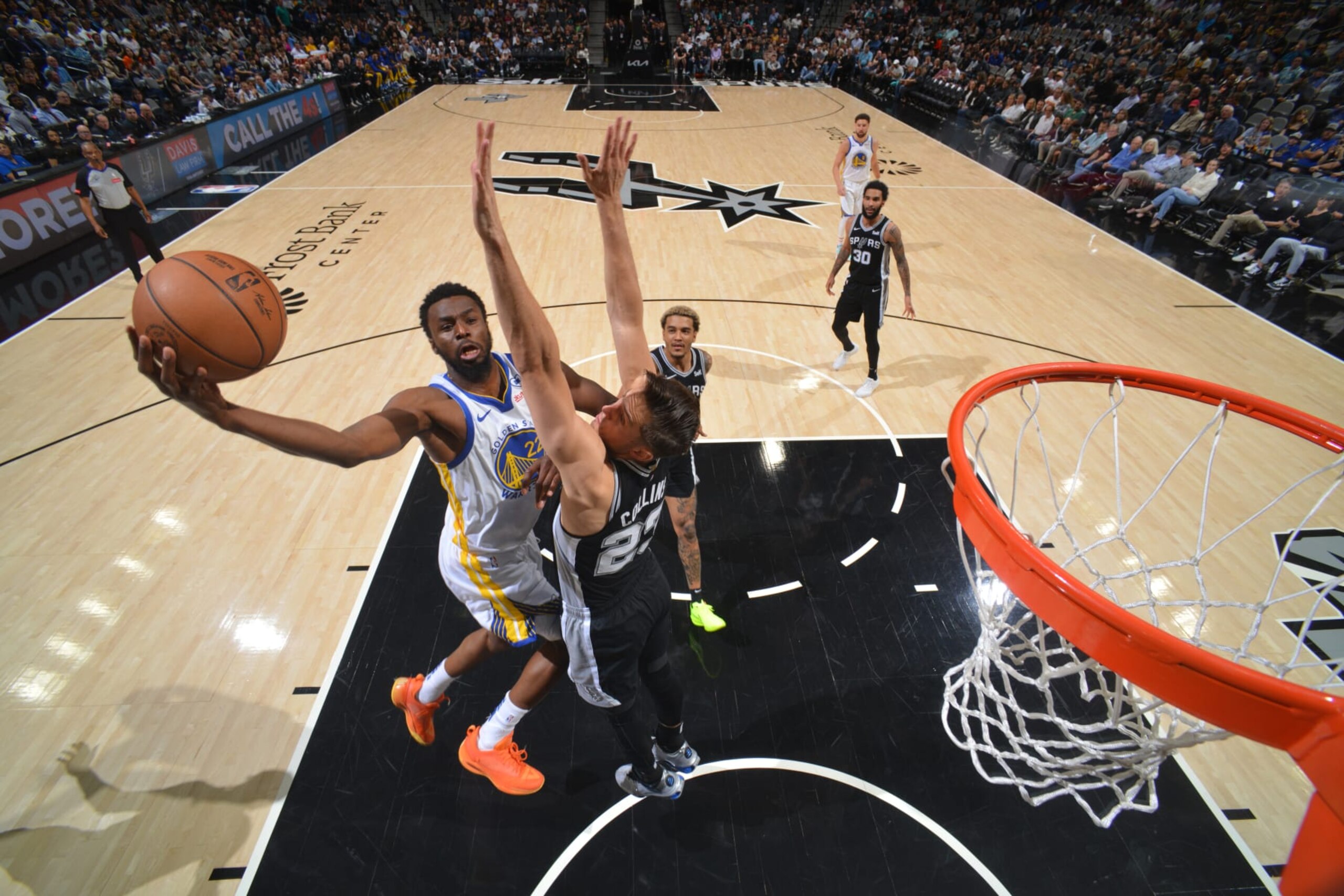 SAN ANTONIO, TX - MARCH 11: Andrew Wiggins #22 of the Golden State Warriors drives to the basket during the game against the San Antonio Spurs on March 11, 2024 at the AT&T Center in San Antonio, Texas. NOTE TO USER: User expressly acknowledges and agrees that, by downloading and or using this photograph, user is consenting to the terms and conditions of the Getty Images License Agreement. Mandatory Copyright Notice: Copyright 2024 NBAE (Photos by Jesse D. Garrabrant/NBAE via Getty Images)