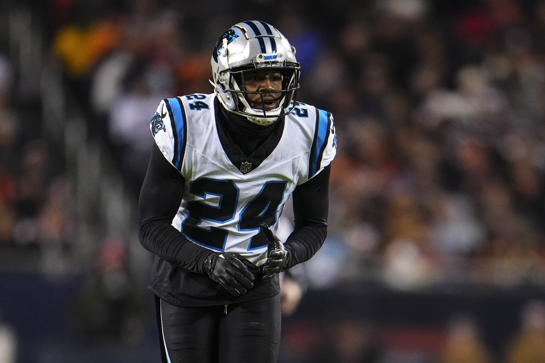 CHICAGO, IL - NOVEMBER 09: Vonn Bell #24 of the Carolina Panthers looks on from the field during an NFL football game against the Chicago Bears at Soldier Field on November 9, 2023 in Chicago, Illinois. (Photo by Cooper Neill/Getty Images) CHICAGO, IL - NOVEMBER 09: Vonn Bell #24 of the Carolina Panthers looks on from the field during an NFL football game against the Chicago Bears at Soldier Field on November 9, 2023 in Chicago, Illinois. (Photo by Cooper Neill/Getty Images)