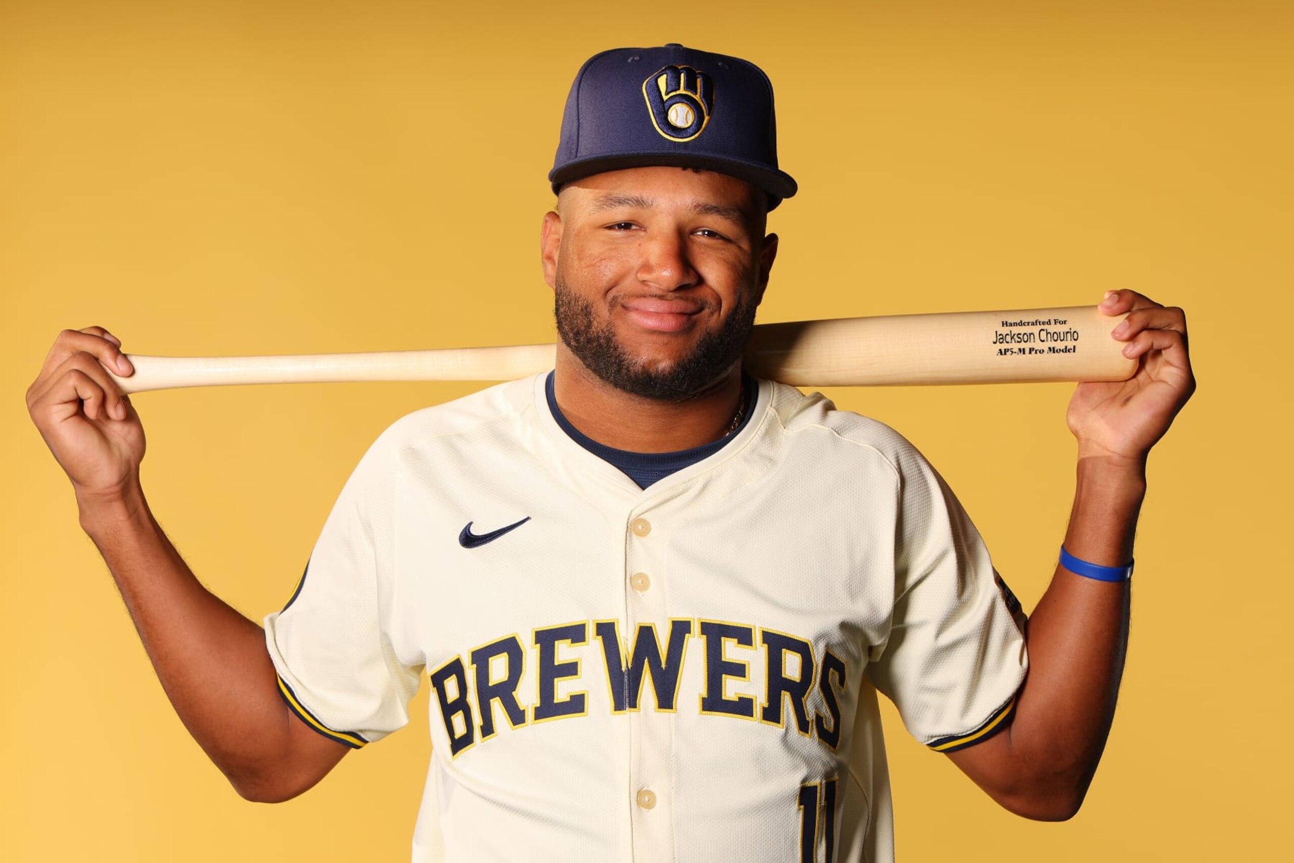 PHOENIX, ARIZONA - FEBRUARY 22:  Jackson Chourio #11 of the Milwaukee Brewers poses for a portrait during Photo Day at American Family Fields of Phoenix on February 22, 2024 in Phoenix, Arizona. (Photo by Michael Reaves/Getty Images)