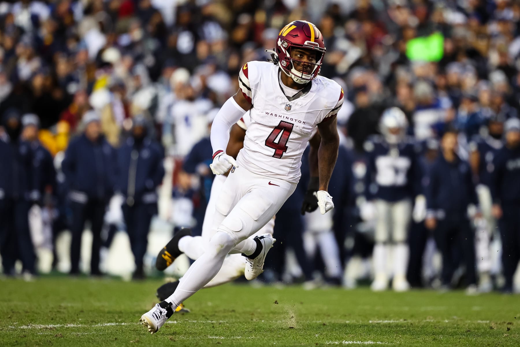 LANDOVER, MD - JANUARY 07: Curtis Samuel #4 of the Washington Commanders in action against the Dallas Cowboys during the first half of the game at FedExField on January 7, 2024 in Landover, Maryland. (Photo by Scott Taetsch/Getty Images) LANDOVER, MD - JANUARY 07: Curtis Samuel #4 of the Washington Commanders in action against the Dallas Cowboys during the first half of the game at FedExField on January 7, 2024 in Landover, Maryland. (Photo by Scott Taetsch/Getty Images)