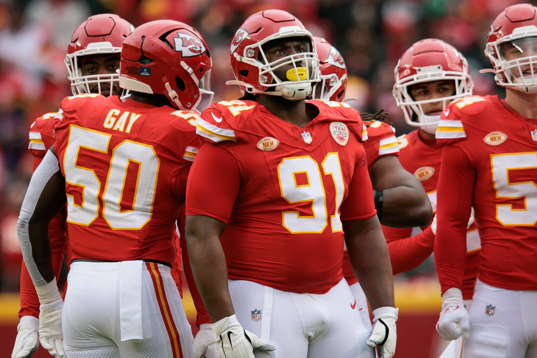 KANSAS CITY, MO - DECEMBER 25: Kansas City Chiefs defensive tackle Derrick Nnadi (91) on the field during the game against the Las Vegas Raiders on December 25th, 2023 at Arrowhead Stadium in Kansas City, Missouri. 
(Photo by William Purnell/Icon Sportswire via Getty Images)