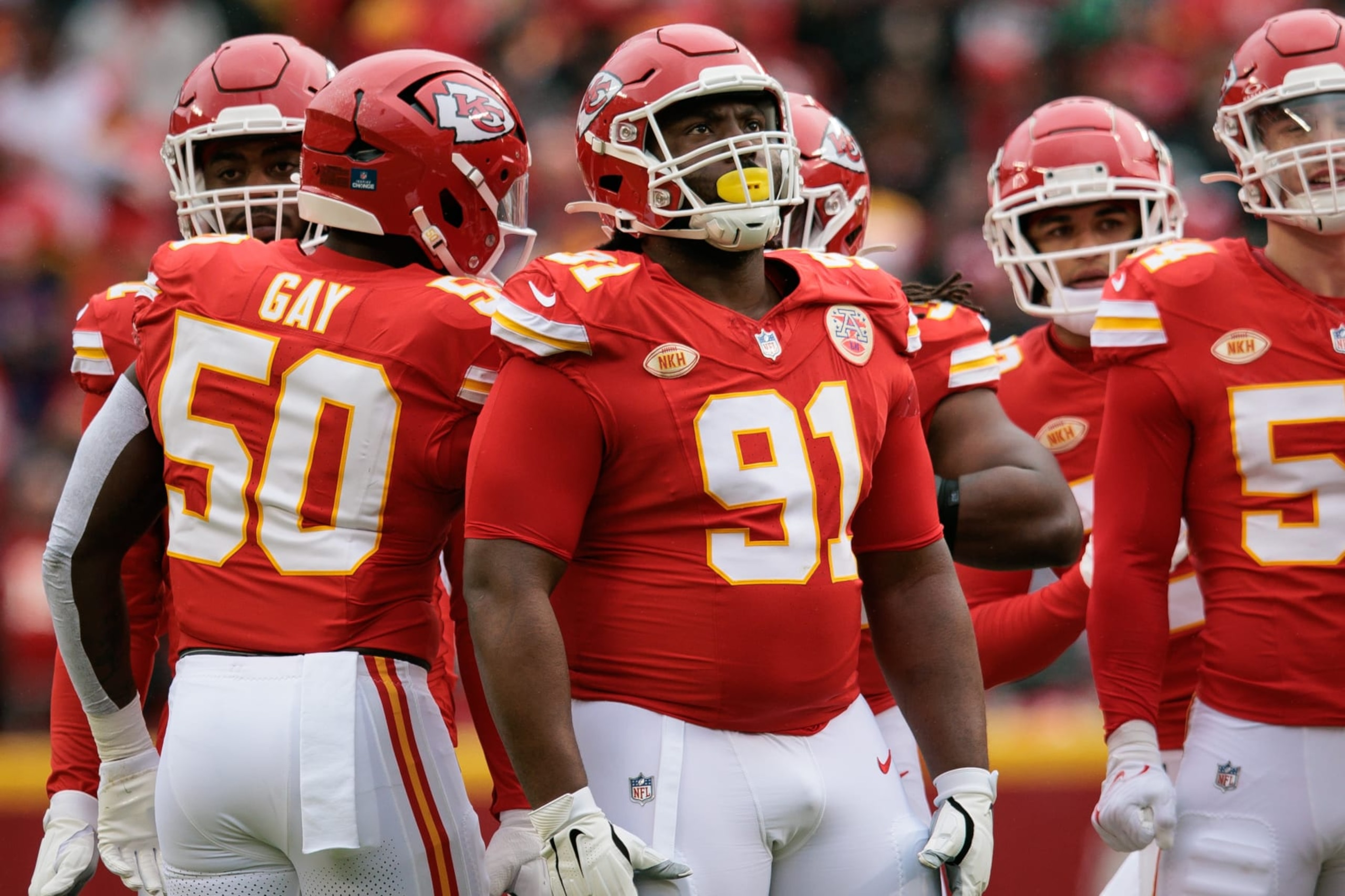 KANSAS CITY, MO - DECEMBER 25: Kansas City Chiefs defensive tackle Derrick Nnadi (91) on the field during the game against the Las Vegas Raiders on December 25th, 2023 at Arrowhead Stadium in Kansas City, Missouri. 
(Photo by William Purnell/Icon Sportswire via Getty Images)