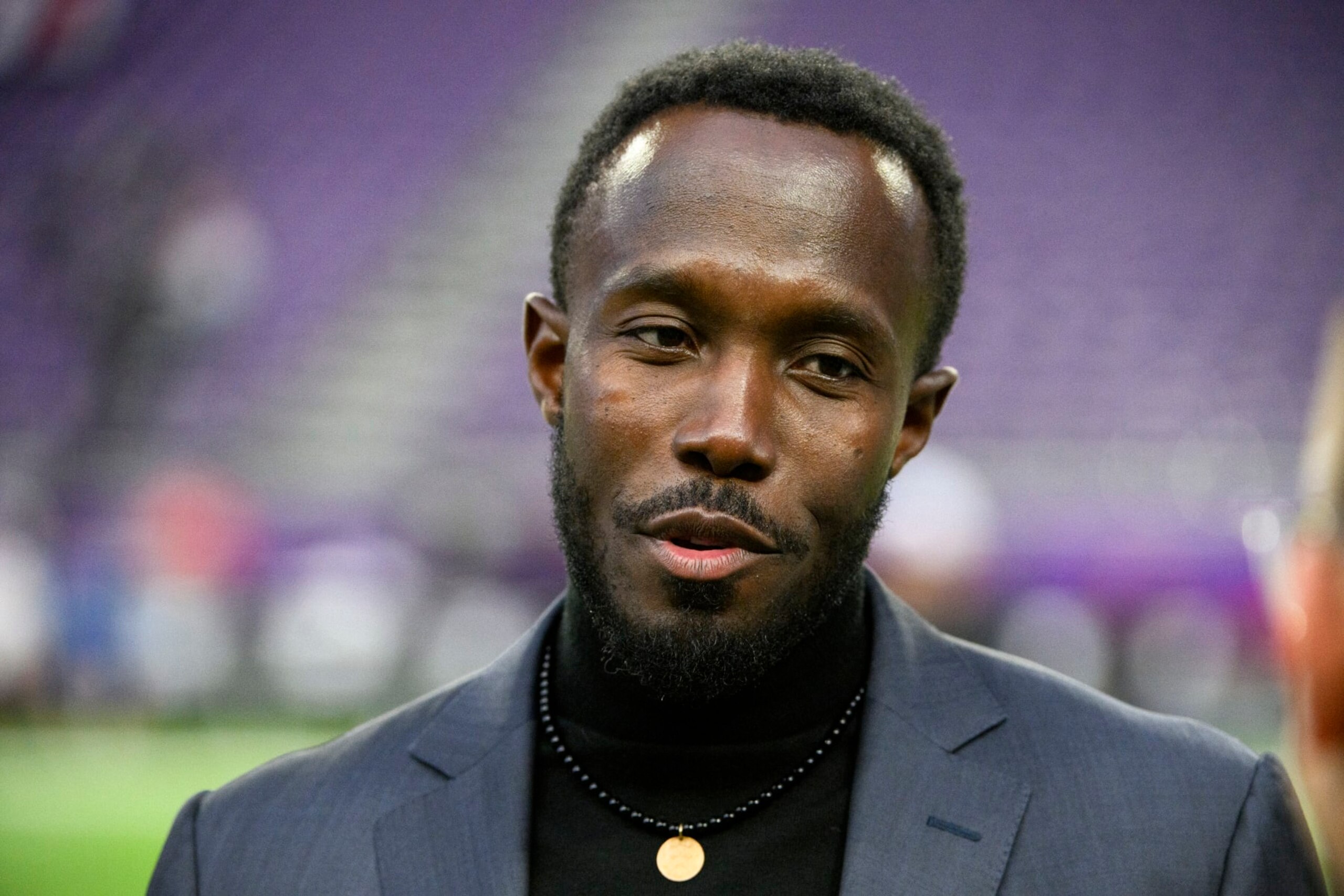 MINNEAPOLIS, MINNESOTA - OCTOBER 23: General manager Kwesi Adofo-Mensah of the Minnesota Vikings stands on the field before the game against the San Francisco 49ers at U.S. Bank Stadium on October 23, 2023 in Minneapolis, Minnesota. (Photo by Stephen Maturen/Getty Images)