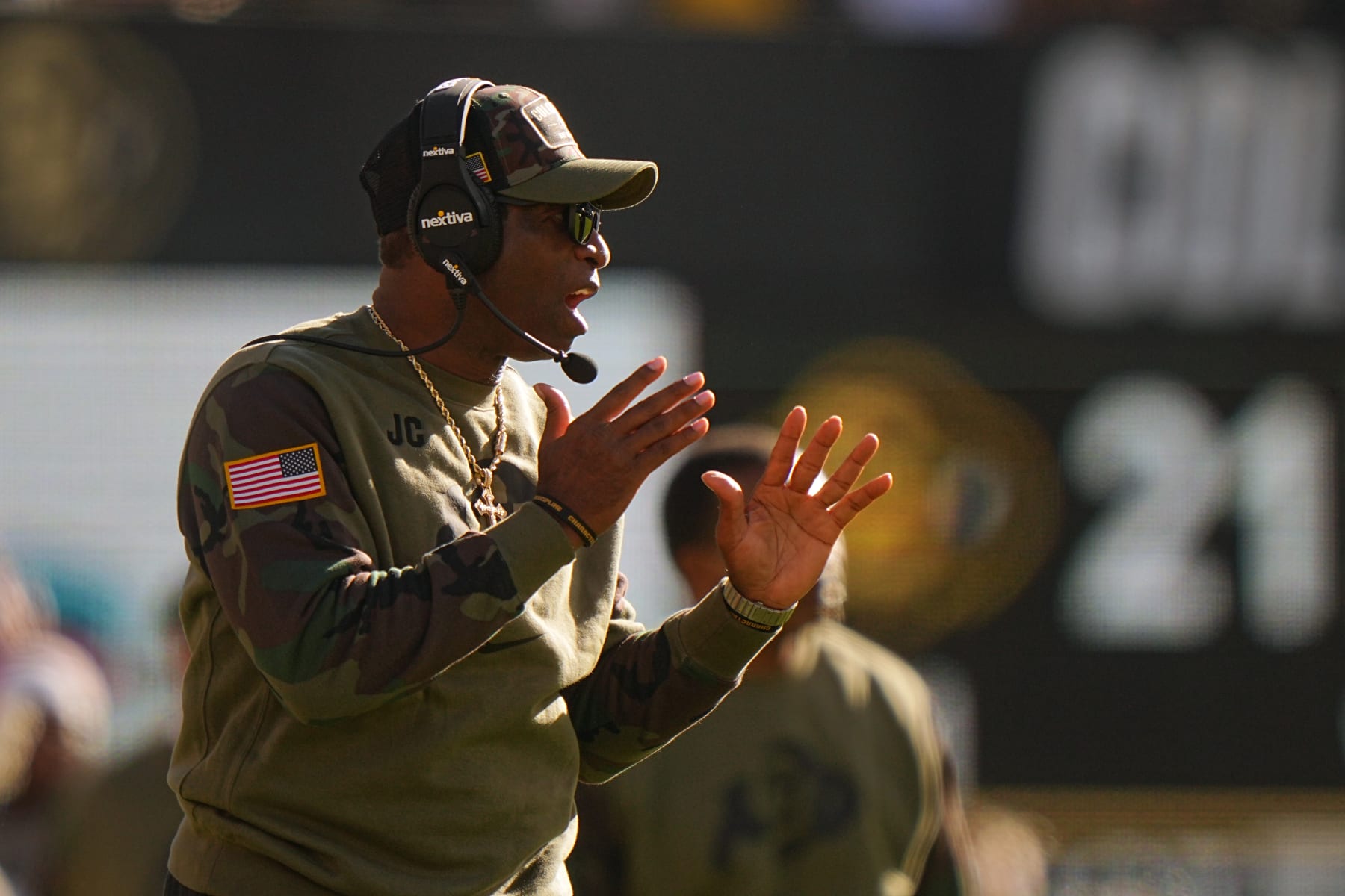 College Football: Colorado head coach Deion Sanders looks on from the sideline vs Arizona at Folsom Field. 
Boulder, CO 11/11/2023 
CREDIT: Erick W. Rasco (Photo by Erick W. Rasco/Sports Illustrated via Getty Images) 
(Set Number: X164462)