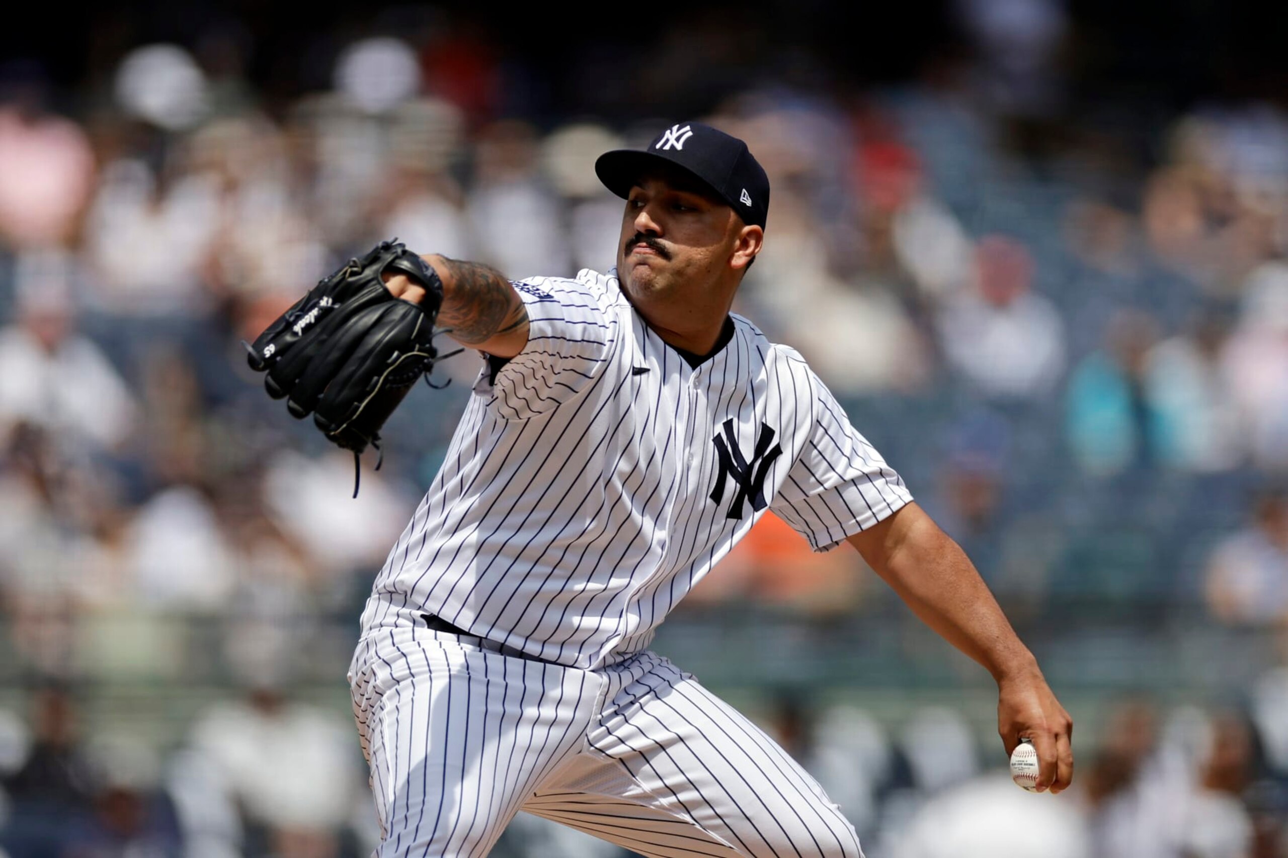 NEW YORK, NY - AUGUST 5: Nestor Cortes #65 of the New York Yankees pitches against the Houston Astros during the first inning at Yankee Stadium on August 5, 2023 in New York City. (Photo by Adam Hunger/Getty Images)