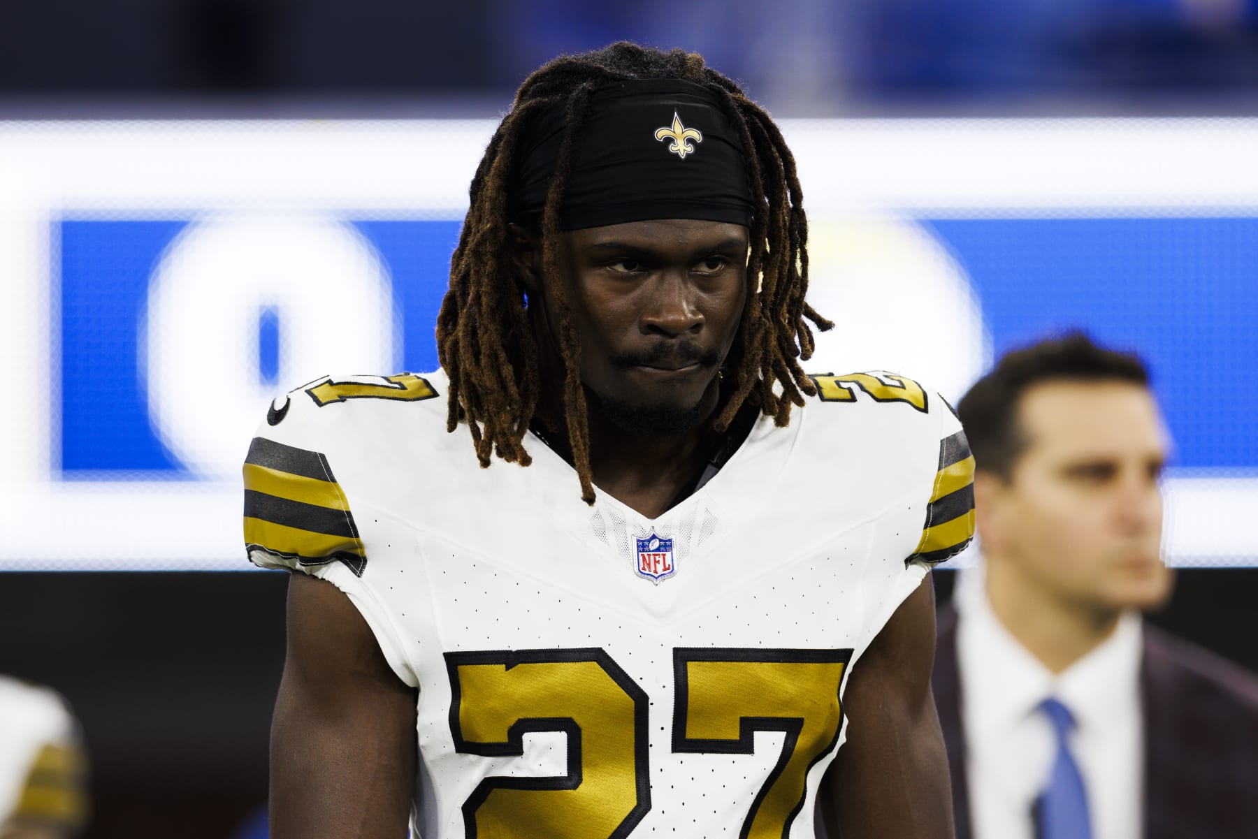 INGLEWOOD, CALIFORNIA - DECEMBER 21: Isaac Yiadom #27 of the New Orleans Saints on the sideline during a game against the Los Angeles Rams at SoFi Stadium on December 21, 2023 in Inglewood, California. (Photo by Ric Tapia/Getty Images)