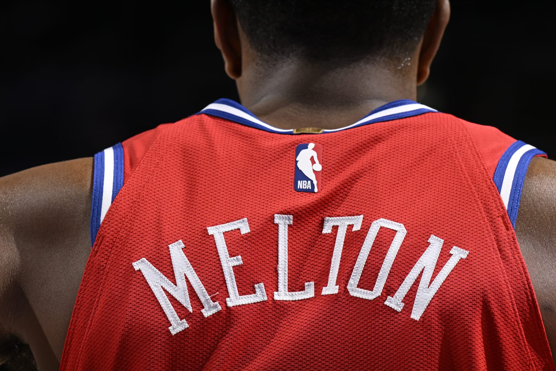 PHILADELPHIA, PA - FEBRUARY 23: De'Anthony Melton #8 of the Philadelphia 76ers looks on during the game against the Cleveland Cavaliers on February 23, 2024 at the Wells Fargo Center in Philadelphia, Pennsylvania NOTE TO USER: User expressly acknowledges and agrees that, by downloading and/or using this Photograph, user is consenting to the terms and conditions of the Getty Images License Agreement. Mandatory Copyright Notice: Copyright 2024 NBAE (Photo by David Dow/NBAE via Getty Images)