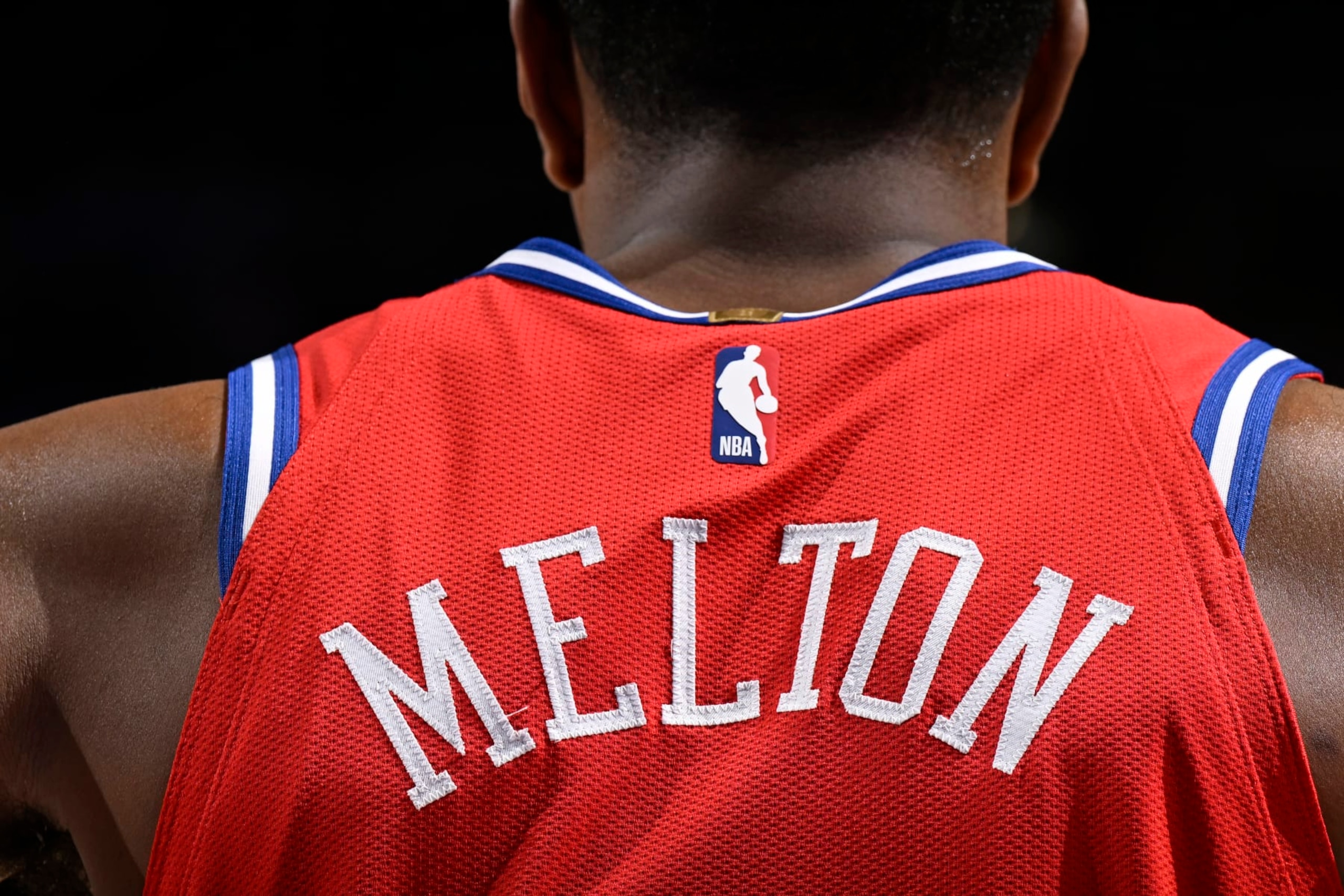 PHILADELPHIA, PA - FEBRUARY 23: De'Anthony Melton #8 of the Philadelphia 76ers looks on during the game against the Cleveland Cavaliers on February 23, 2024 at the Wells Fargo Center in Philadelphia, Pennsylvania NOTE TO USER: User expressly acknowledges and agrees that, by downloading and/or using this Photograph, user is consenting to the terms and conditions of the Getty Images License Agreement. Mandatory Copyright Notice: Copyright 2024 NBAE (Photo by David Dow/NBAE via Getty Images) PHILADELPHIA, PA - FEBRUARY 23: De'Anthony Melton #8 of the Philadelphia 76ers looks on during the game against the Cleveland Cavaliers on February 23, 2024 at the Wells Fargo Center in Philadelphia, Pennsylvania NOTE TO USER: User expressly acknowledges and agrees that, by downloading and/or using this Photograph, user is consenting to the terms and conditions of the Getty Images License Agreement. Mandatory Copyright Notice: Copyright 2024 NBAE (Photo by David Dow/NBAE via Getty Images)