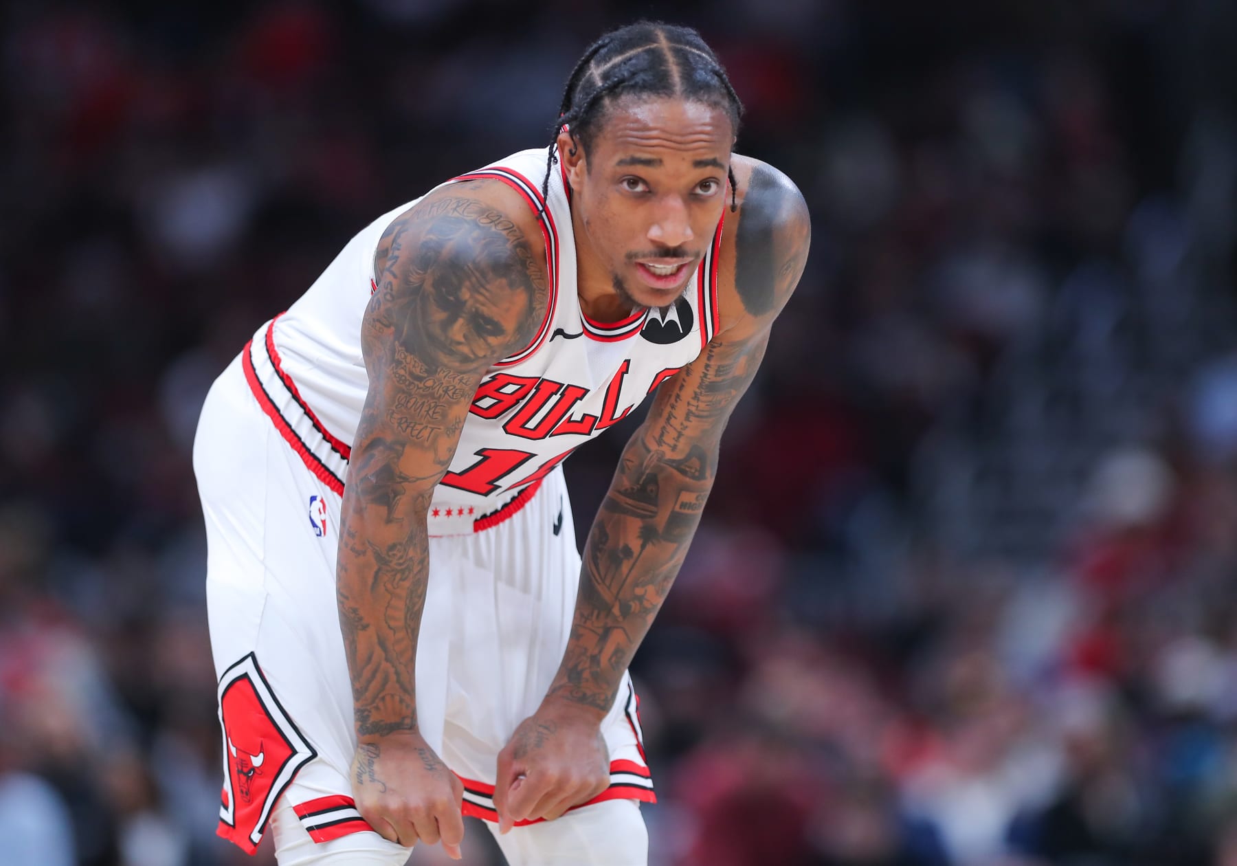 CHICAGO, IL - MARCH 14: DeMar DeRozan #11 of the Chicago Bulls looks on during the first half against the LA Clippers at the United Center on March 14, 2024 in Chicago, Illinois. (Photo by Melissa Tamez/Icon Sportswire via Getty Images)