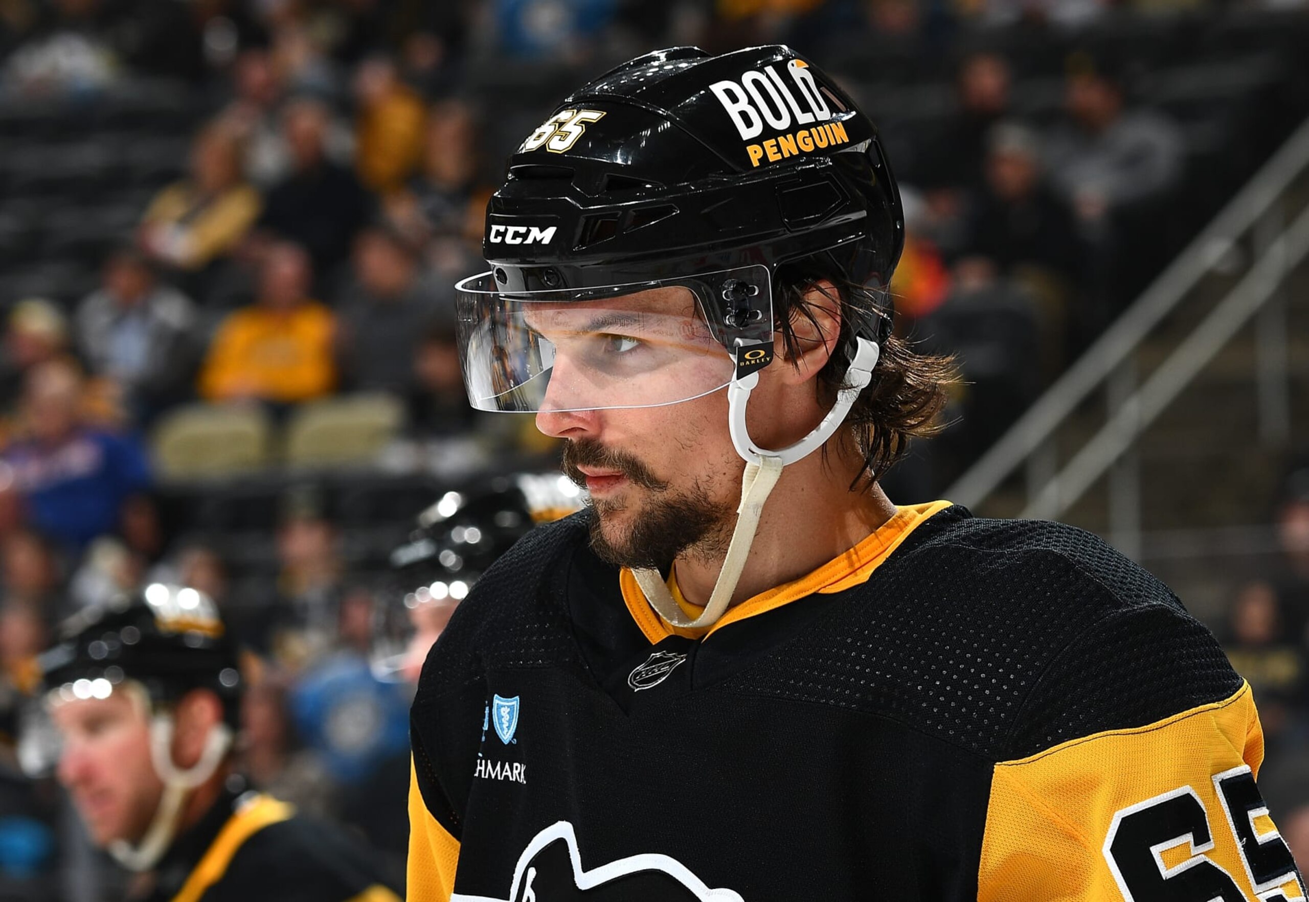 PITTSBURGH, PA - FEBRUARY 20:  Erik Karlsson #65 of the Pittsburgh Penguins skates against the New York Islanders at PPG PAINTS Arena on February 20, 2024 in Pittsburgh, Pennsylvania. (Photo by Joe Sargent/NHLI via Getty Images)
