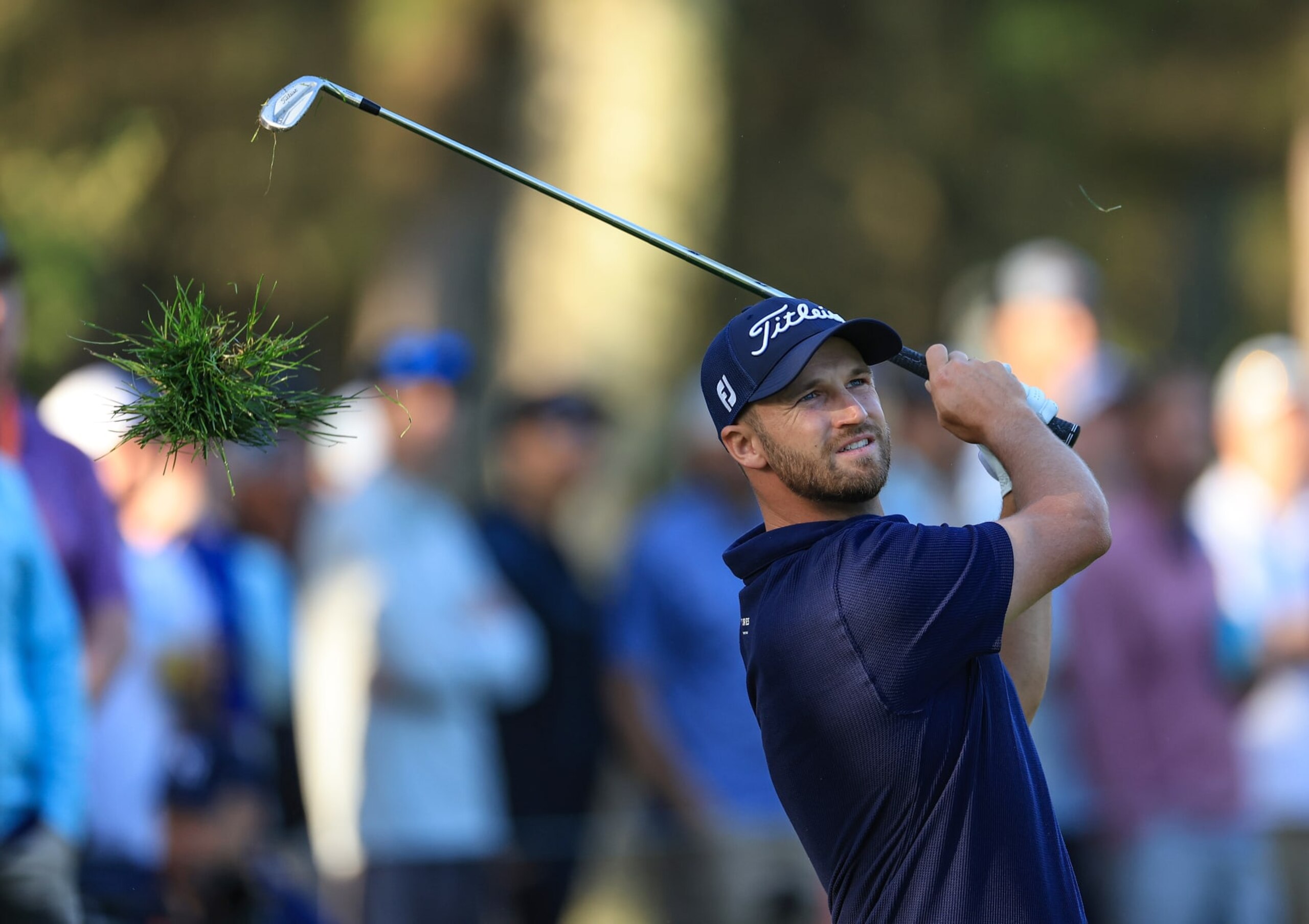 PONTE VEDRA BEACH, FLORIDA - MARCH 15: Wyndham Clark of The United States plays his second shot on the 10th hole during the second round of THE PLAYERS Championship on the Stadium Course at TPC Sawgrass on March 15, 2024 in Ponte Vedra Beach, Florida. (Photo by David Cannon/Getty Images)