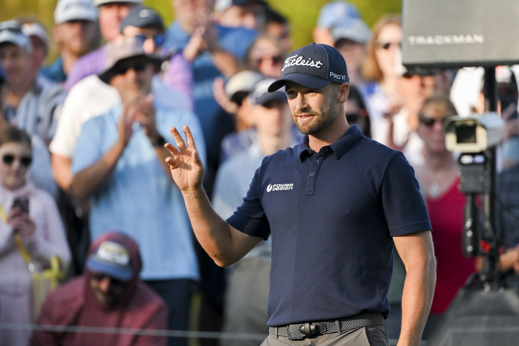 PONTE VEDRA BEACH, FLORIDA - MARCH 15: Wynham Clark waves to the crowd before hitting a tee shot on the 10th hole during the second round of THE PLAYERS Championship at Stadium Course at TPC Sawgrass on March 15, 2024 in Ponte Vedra Beach, Florida. (Photo by Ben Jared/PGA TOUR via Getty Images)
