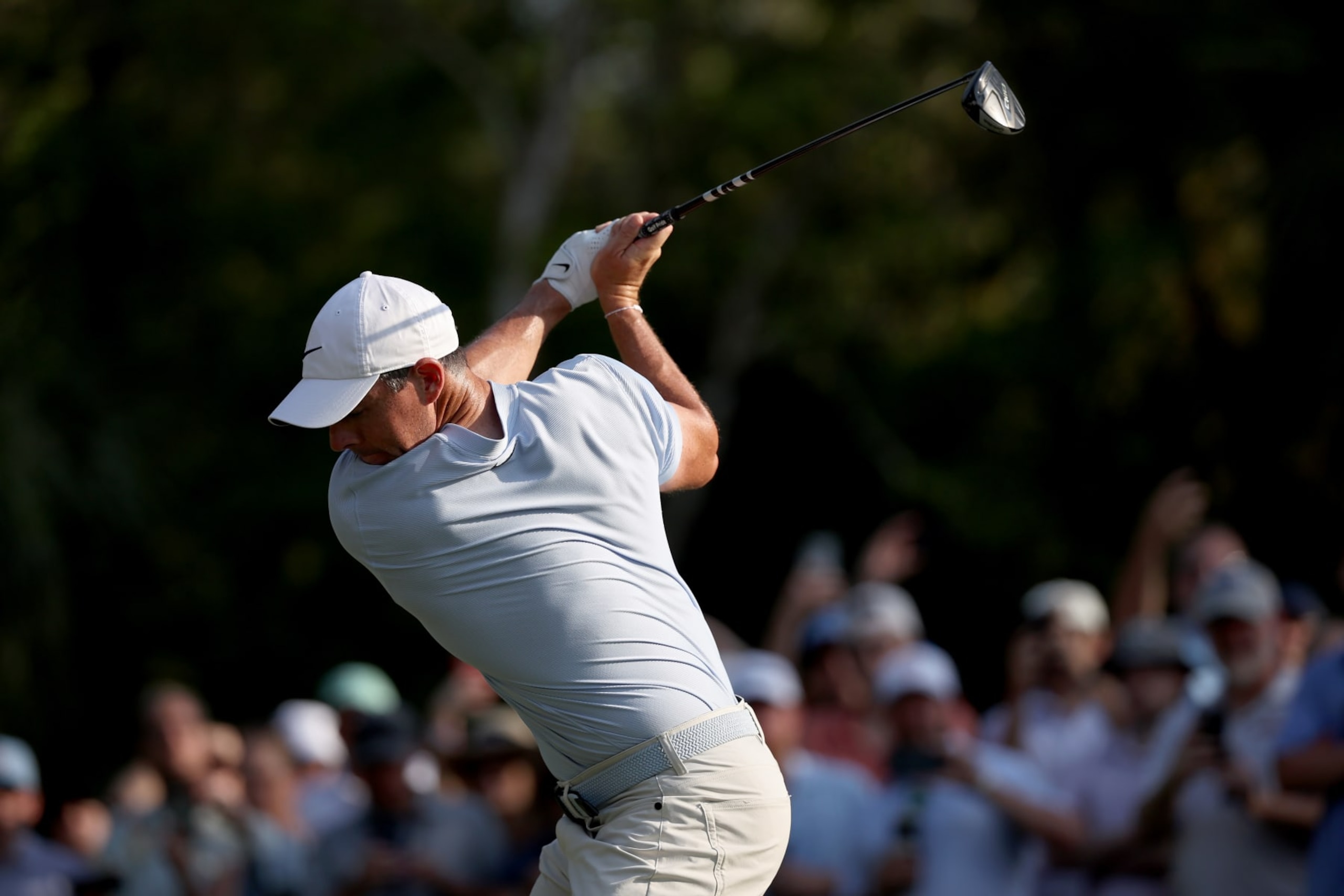 PONTE VEDRA BEACH, FLORIDA - MARCH 15: Rory McIlroy of Northern Ireland plays his shot from the 15th tee during the second round of THE PLAYERS Championship on the Stadium Course at TPC Sawgrass on March 15, 2024 in Ponte Vedra Beach, Florida. (Photo by Jared C. Tilton/Getty Images)