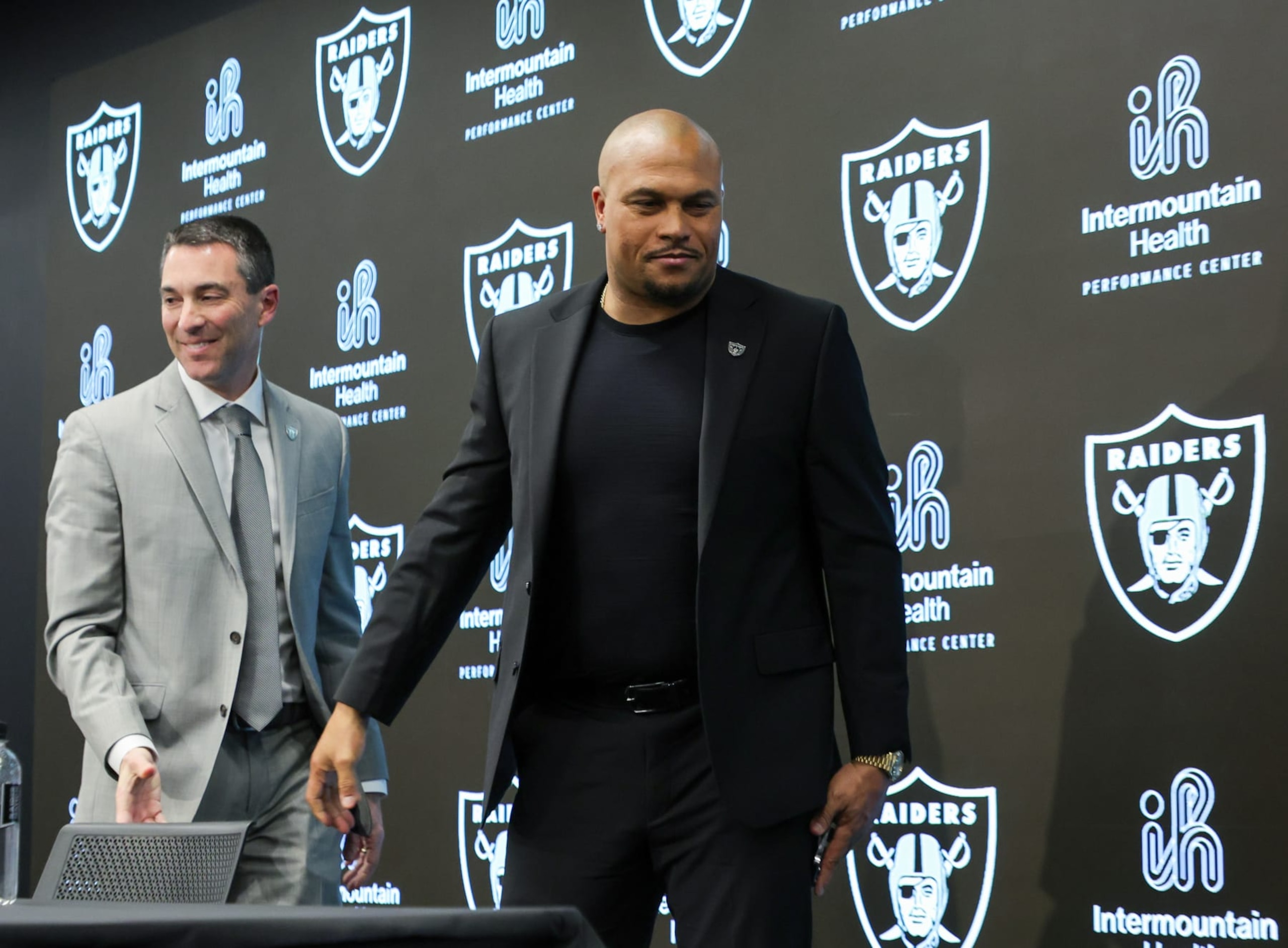 Raiders GM Tom Telesco and coach Antonio Pierce