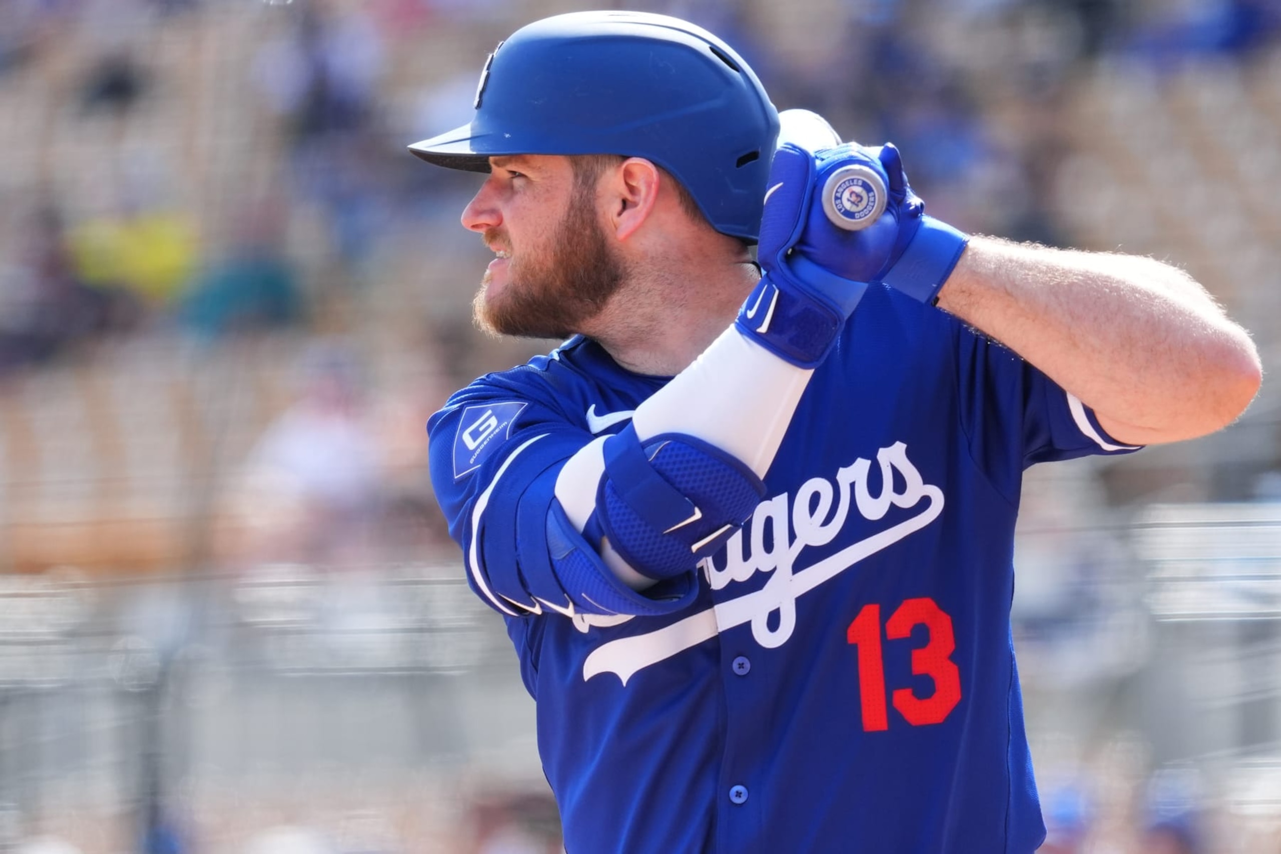 GLENDALE, ARIZONA - FEBRUARY 27: Max Muncy #13 of the Los Angeles Dodgers bats during a game against the Chicago White Sox at Camelback Ranch on February 27, 2024 in Glendale, Arizona. (Photo by Masterpress/Getty Images)