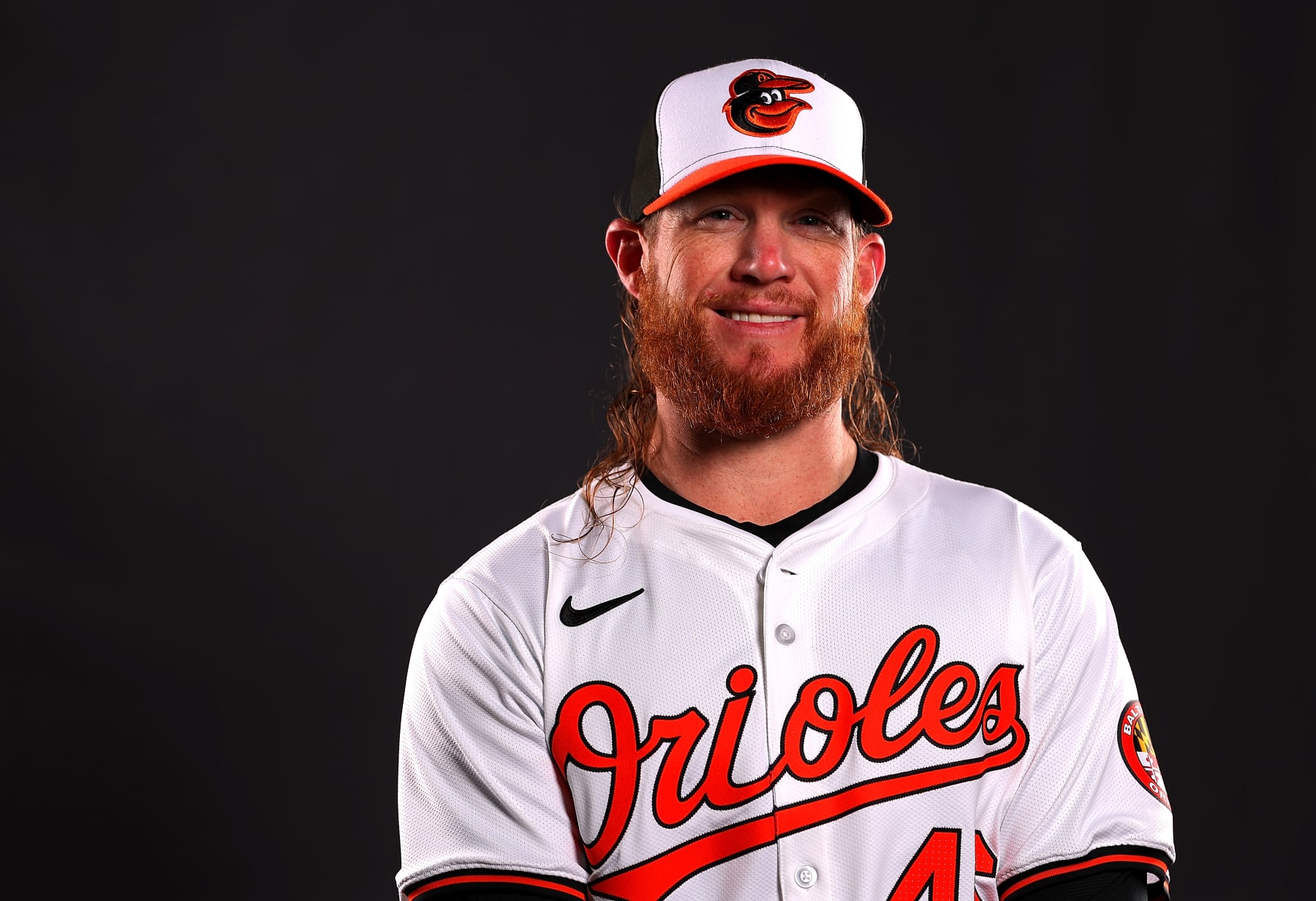 SARASOTA, FLORIDA - FEBRUARY 21:  Craig Kimbrel #46 of the Baltimore Orioles poses for a portrait during photo day at Ed Smith Stadium on February 21, 2024 in Sarasota, Florida. (Photo by Kevin C. Cox/Getty Images)