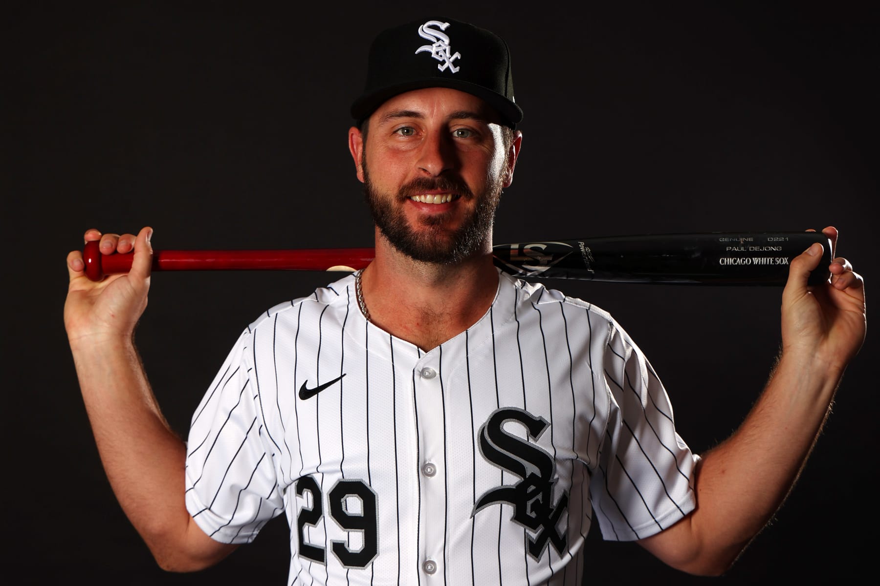 GLENDALE, ARIZONA - FEBRUARY 21: Paul DeJong #29 of the Chicago White Sox poses for a portrait during Photo Day at Camelback Ranch on February 21, 2024 in Glendale, Arizona. (Photo by Michael Reaves/Getty Images)