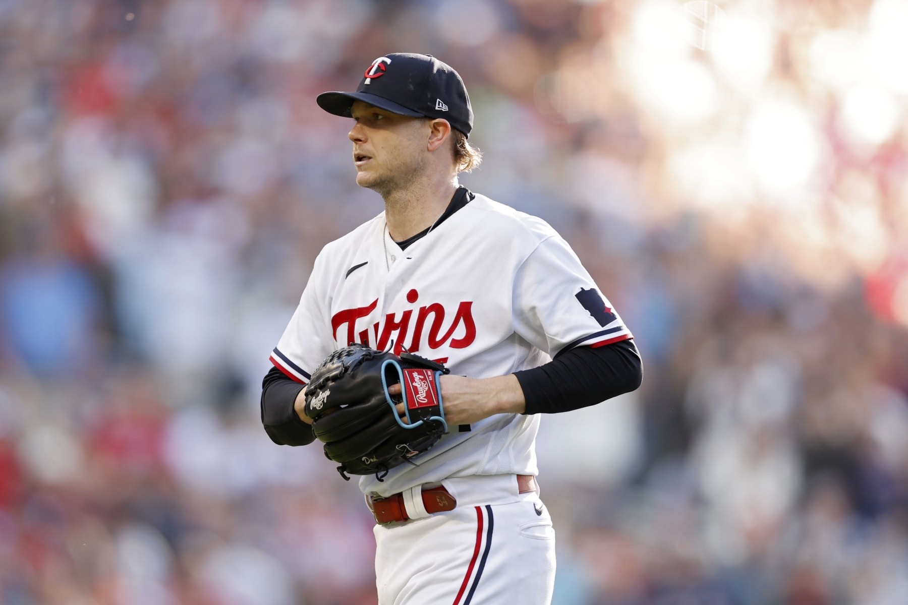 MINNEAPOLIS, MINNESOTA - OCTOBER 10: Sonny Gray #54 of the Minnesota Twins walks across the field in the fourth inning against the Houston Astros during Game Three of the Division Series at Target Field on October 10, 2023 in Minneapolis, Minnesota. (Photo by David Berding/Getty Images)
