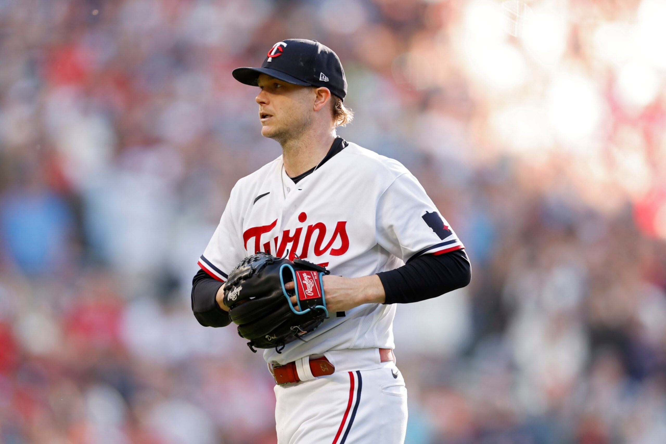 MINNEAPOLIS, MINNESOTA - OCTOBER 10: Sonny Gray #54 of the Minnesota Twins walks across the field in the fourth inning against the Houston Astros during Game Three of the Division Series at Target Field on October 10, 2023 in Minneapolis, Minnesota. (Photo by David Berding/Getty Images)