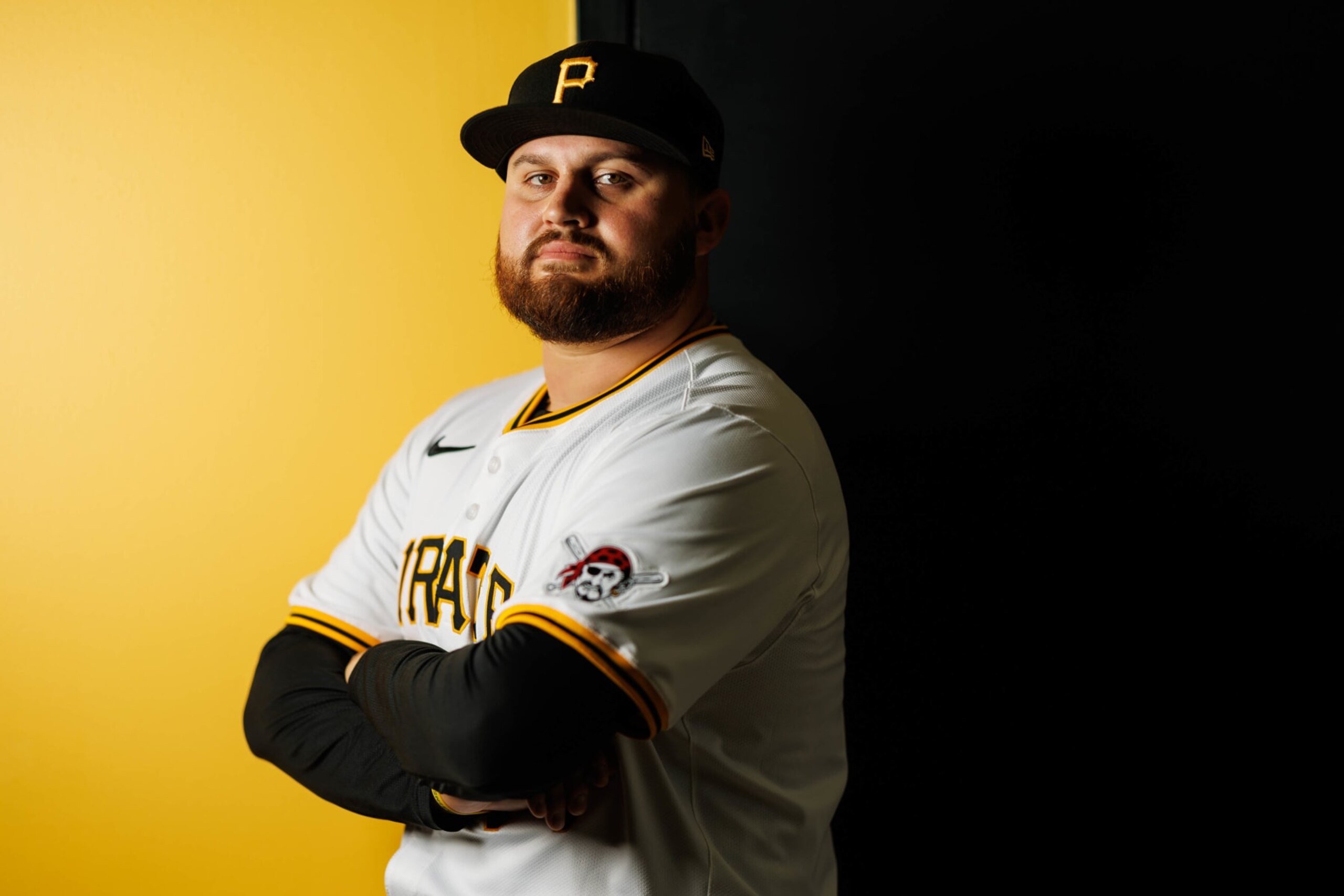 BRADENTON, FL - FEBRUARY 20: Rowdy Tellez #44 of the Pittsburgh Pirates poses for a photo during the Pittsburgh Pirates Photo Day at LECOM Park on Tuesday, February 20, 2024 in Bradenton, Florida. (Photo by Mike Carlson/MLB Photos via Getty Images)
