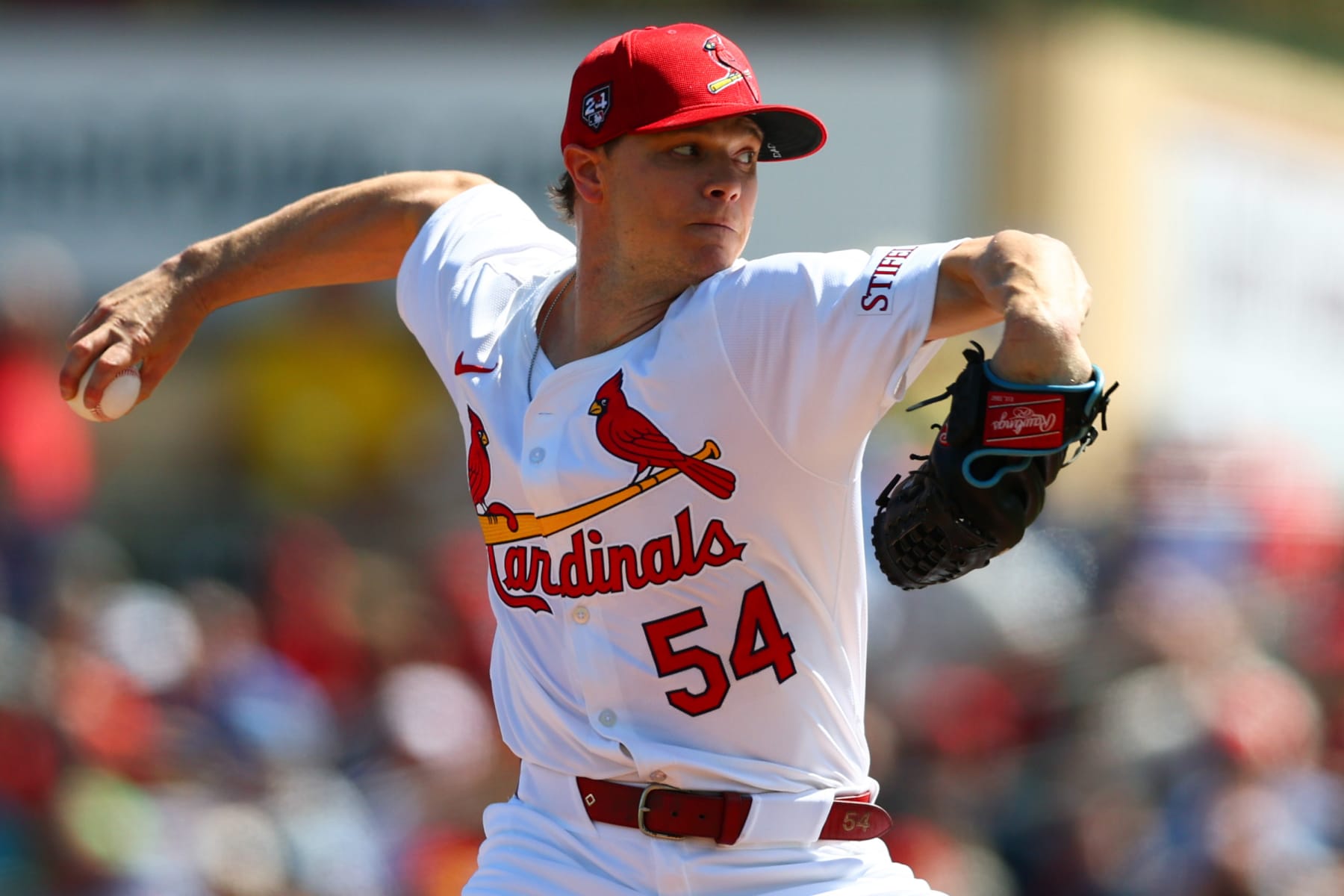 JUPITER, FLORIDA - FEBRUARY 27: Sonny Gray #54 of the St. Louis Cardinals pitches against the Boston Red Sox during the first inning of a spring training game at Roger Dean Stadium on February 27, 2024 in Jupiter, Florida. (Photo by Megan Briggs/Getty Images)