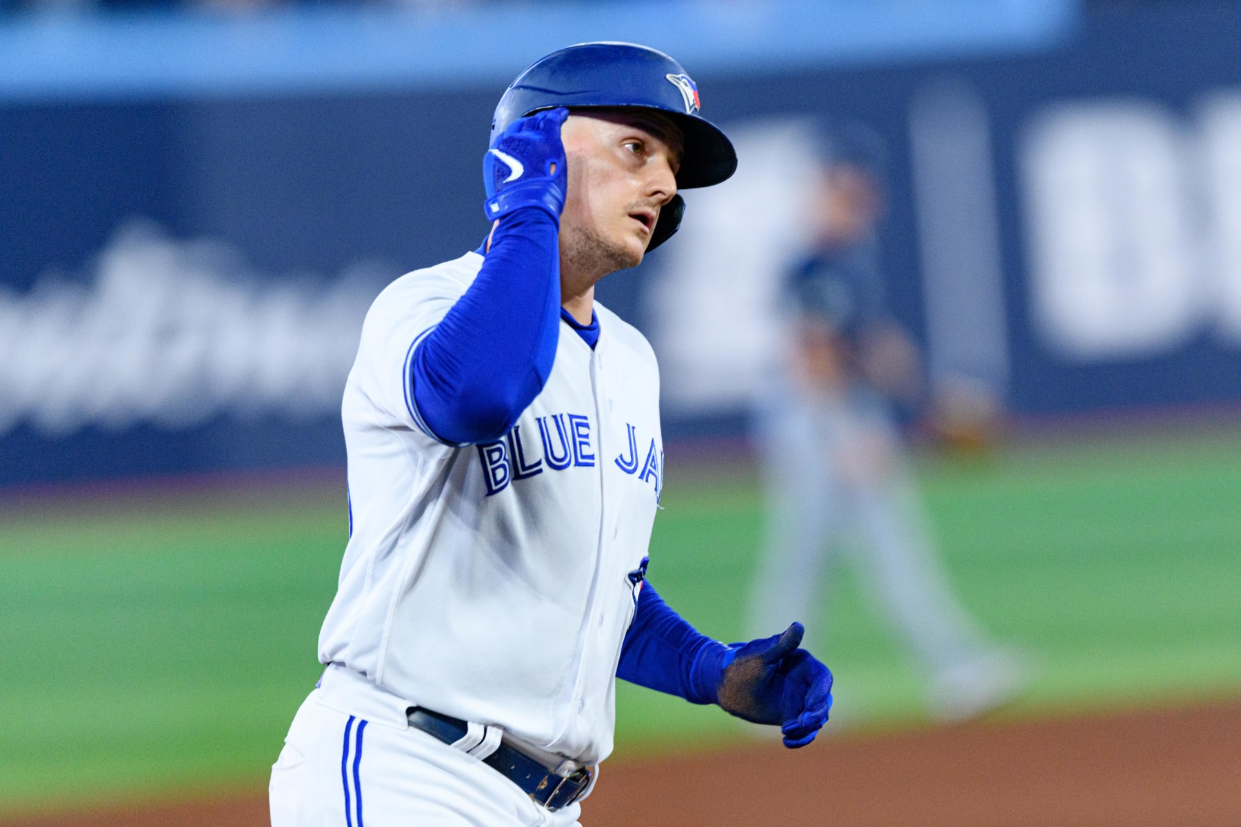 TORONTO, ON - SEPTEMBER 26: Toronto Blue Jays Third base Matt Chapman (26) celebrates his homerun during the MLB baseball regular season game between the Tampa Bay Rays and the Toronto Blue Jays on September 29, 2023, at Rogers Centre in Toronto, ON, Canada. (Photo by Julian Avram/Icon Sportswire via Getty Images)
