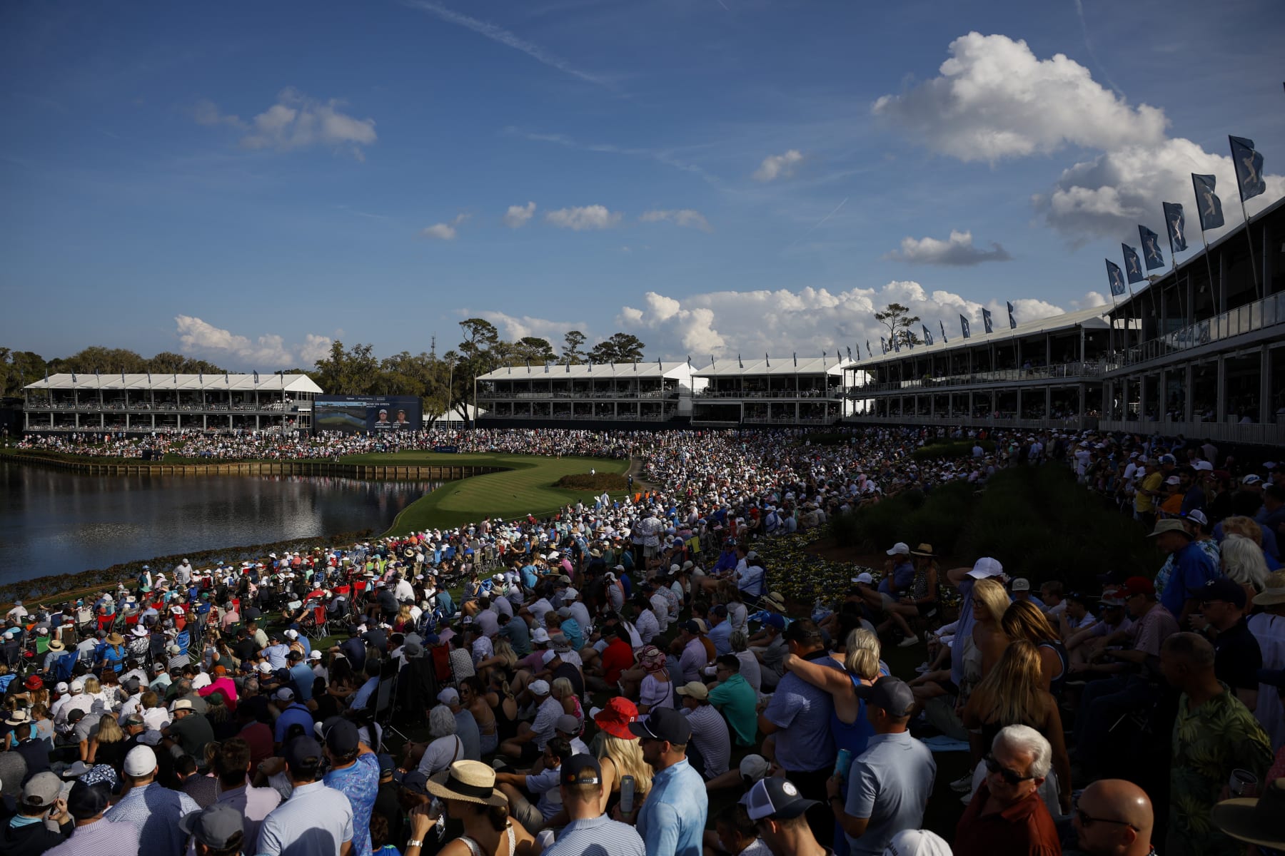 PONTE VEDRA BEACH, FLORIDA - MARCH 16: A general view of the 17th hole during the third round of THE PLAYERS Championship at Stadium Course at TPC Sawgrass on March 16, 2024 in Ponte Vedra Beach, Florida. (Photo by James Gilbert/PGA TOUR via Getty Images)
