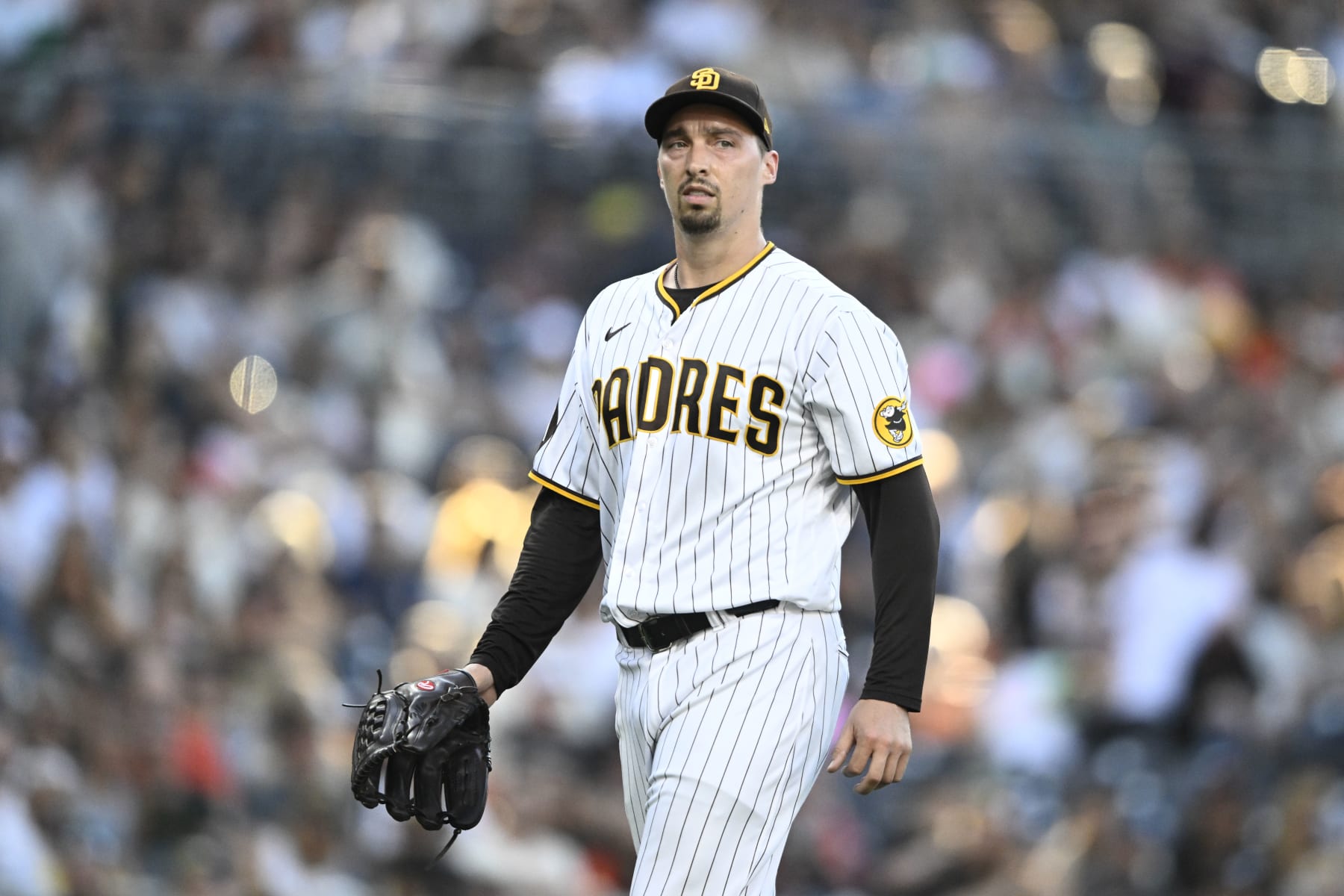 SAN DIEGO, CA - SEPTEMBER 02: Blake Snell #4 of the San Diego Padres plays during a baseball game against the San Francisco Giants on September 2, 2023 at Petco Park in San Diego, California. (Photo by Denis Poroy/Getty Images)