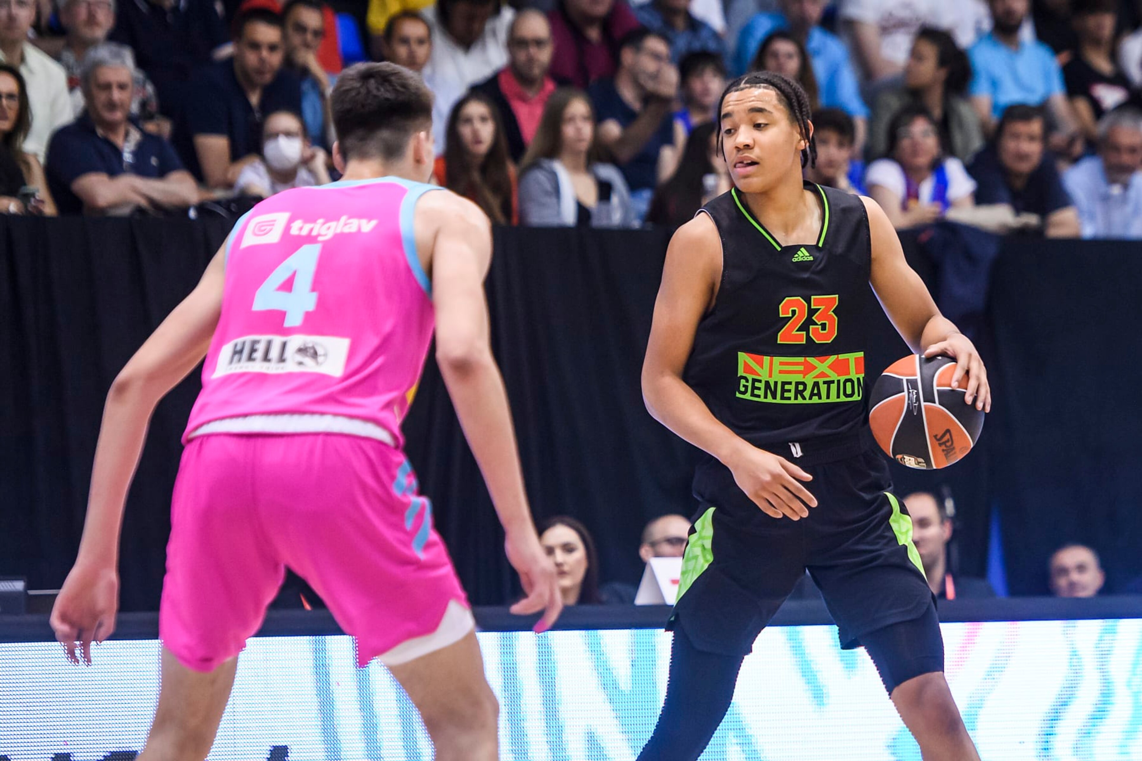 BELGRADE, SERBIA - MAY 21: Dadiet Pacome, #23 of U18 Next Generation Select in action during the EB ANGT Championship game between U18 Mega Mozzart Belgrade v U18 Next Generation Select Team at Ranko Zeravica Sports Hall in Belgrade, Serbia. (Photo by David Grau/Euroleague Basketball via Getty Images)