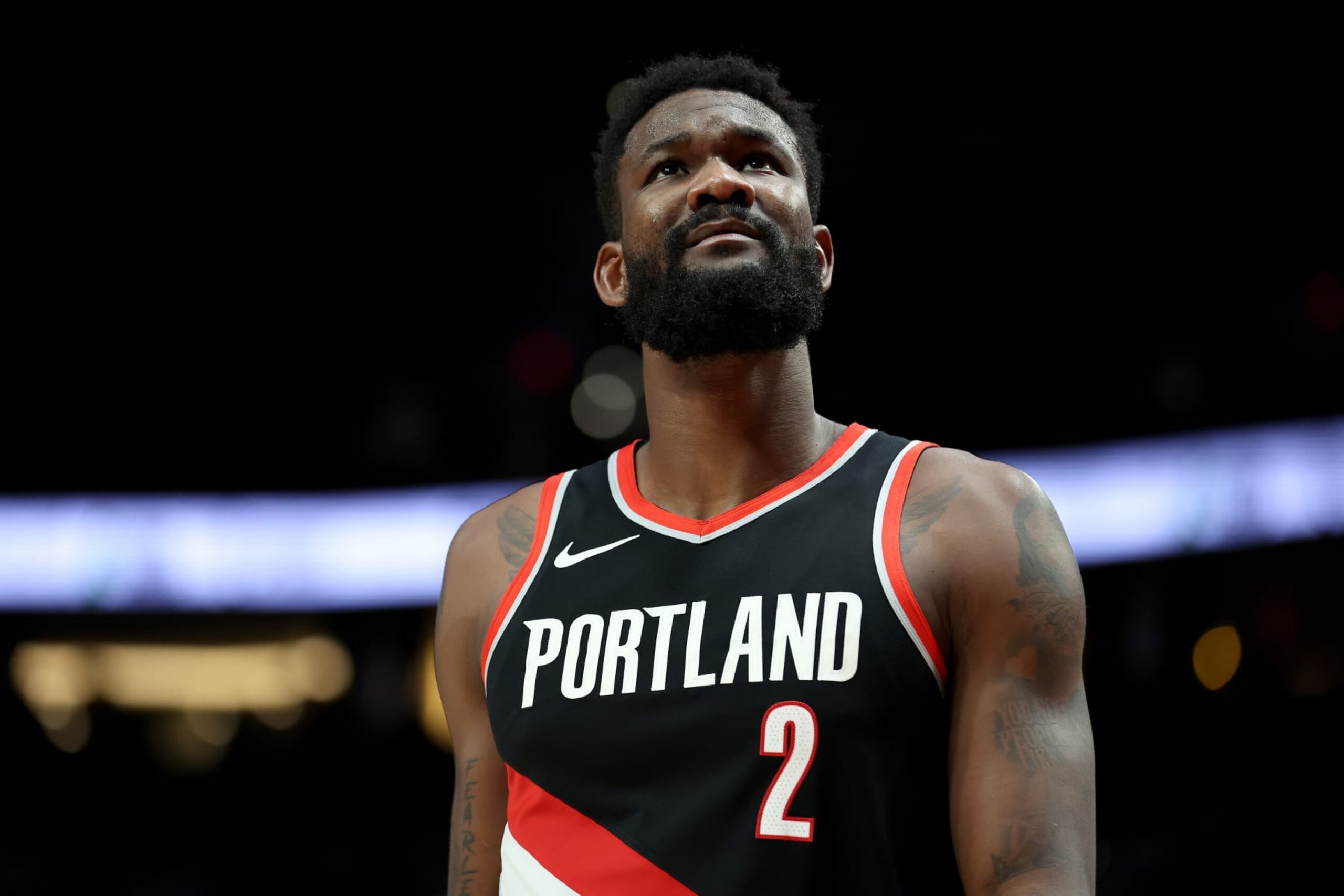 PORTLAND, OREGON - JANUARY 31: Deandre Ayton #2 of the Portland Trail Blazers looks on during the fourth quarter against the Milwaukee Bucks at Moda Center on January 31, 2024 in Portland, Oregon. (Photo by Steph Chambers/Getty Images) PORTLAND, OREGON - JANUARY 31: Deandre Ayton #2 of the Portland Trail Blazers looks on during the fourth quarter against the Milwaukee Bucks at Moda Center on January 31, 2024 in Portland, Oregon. (Photo by Steph Chambers/Getty Images)