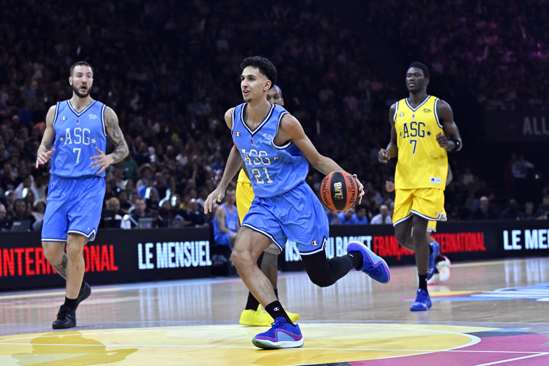 PARIS, FRANCE - DECEMBER 30: Zaccharie Risacher of Team France runs with the ball during the All Star Game at AccorHotels Arena on December 30, 2023 in Paris, France. (Photo by Aurelien Meunier/Getty Images,)