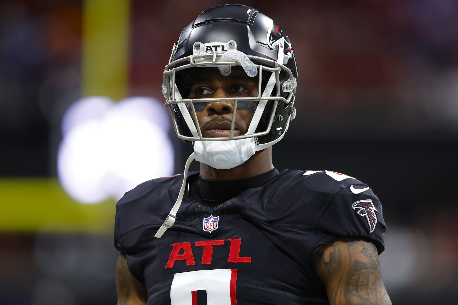 ATLANTA, GEORGIA - DECEMBER 24: Kyle Pitts #8 of the Atlanta Falcons looks on during the second quarter against the Indianapolis Colts at Mercedes-Benz Stadium on December 24, 2023 in Atlanta, Georgia. (Photo by Todd Kirkland/Getty Images)