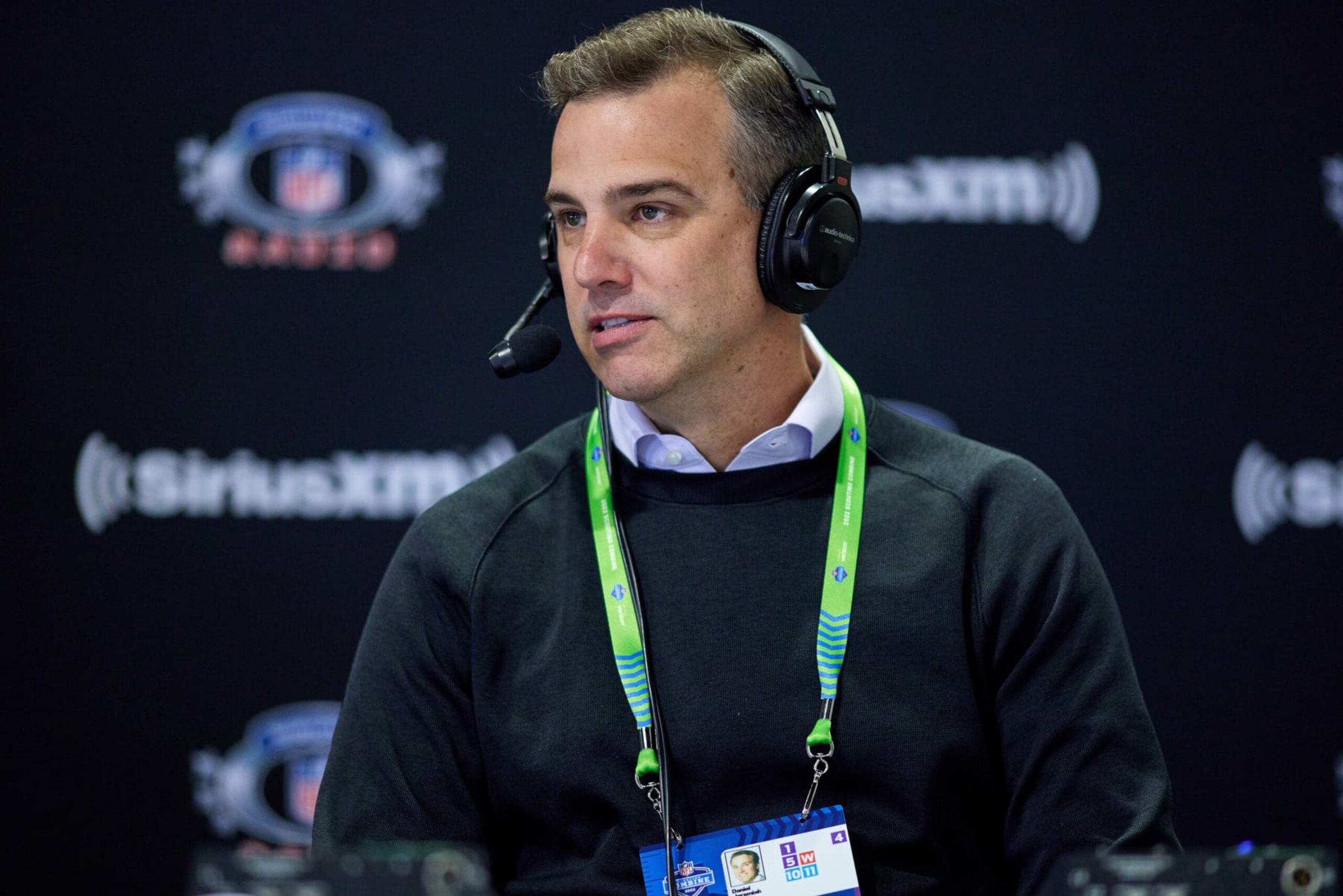 INDIANAPOLIS, IN - MARCH 02: NFL Network Analyst Daniel Jeremiah answers questions from the media during the NFL Scouting Combine on March 2, 2022, at the Indiana Convention Center in Indianapolis, IN. (Photo by Robin Alam/Icon Sportswire via Getty Images)
