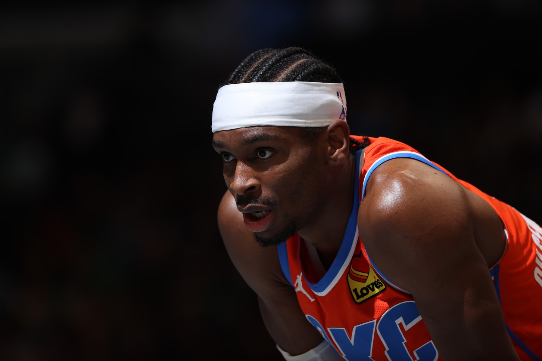 MEMPHIS, TN - MARCH 16:  Shai Gilgeous-Alexander #2 of the Oklahoma City Thunder looks on during the game against the Memphis Grizzlies on March 16, 2024 at FedExForum in Memphis, Tennessee. NOTE TO USER: User expressly acknowledges and agrees that, by downloading and or using this photograph, User is consenting to the terms and conditions of the Getty Images License Agreement. Mandatory Copyright Notice: Copyright 2024 NBAE (Photo by Joe Murphy/NBAE via Getty Images)